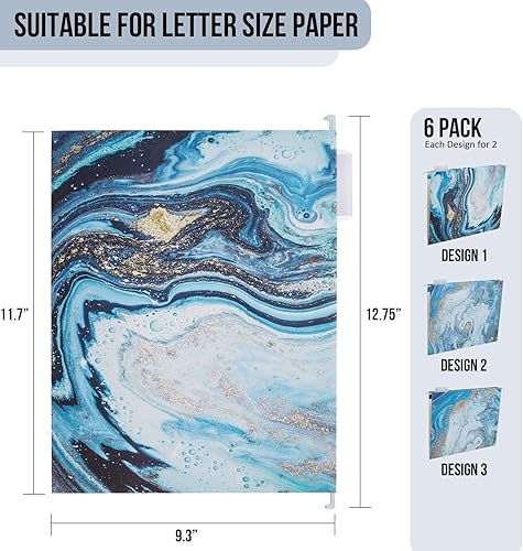 Miniatura 4 de Y YOMA Paquete de 6 carpetas decorativas colgantes de tamaño carta bonita carpeta colgante de mármol bonito organizador de carpetas de archivos para