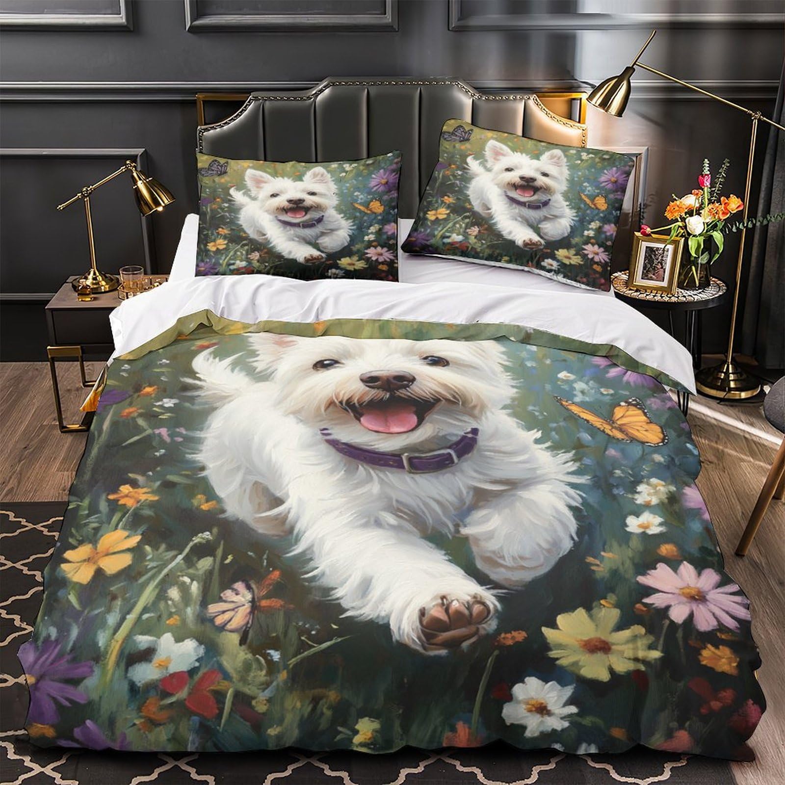 Housse de couette 200x200 sans repassage microfibre scène de jardin 3D