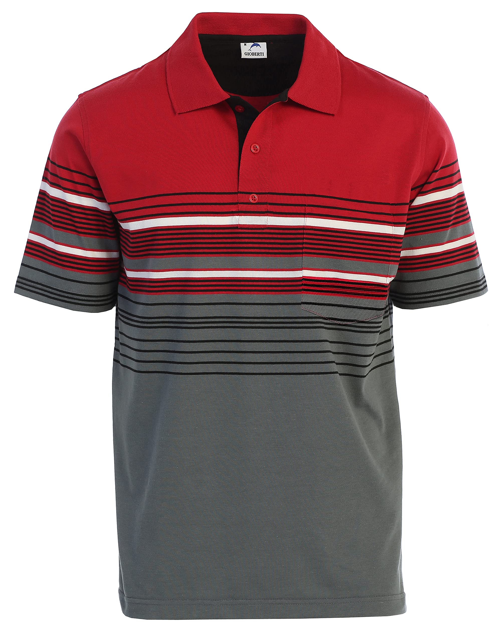 Mens Double Striped Contrast Polo Shirt with Pocket - Yarn Dye