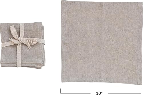 Miniatura 7 de Servilletas cuadradas de lino lavado a la piedra de 10 pulgadas para uso en fiestas y cocina, color natural, juego de 4