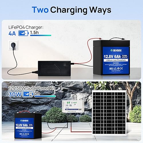 Miniatura 7 de DC HOUSE Batería de ciclo profundo LiFePO4 de litio de 12 V 6 Ah, más de 4000 ciclos, batería recargable de fosfato de hierro y litio para UPS,