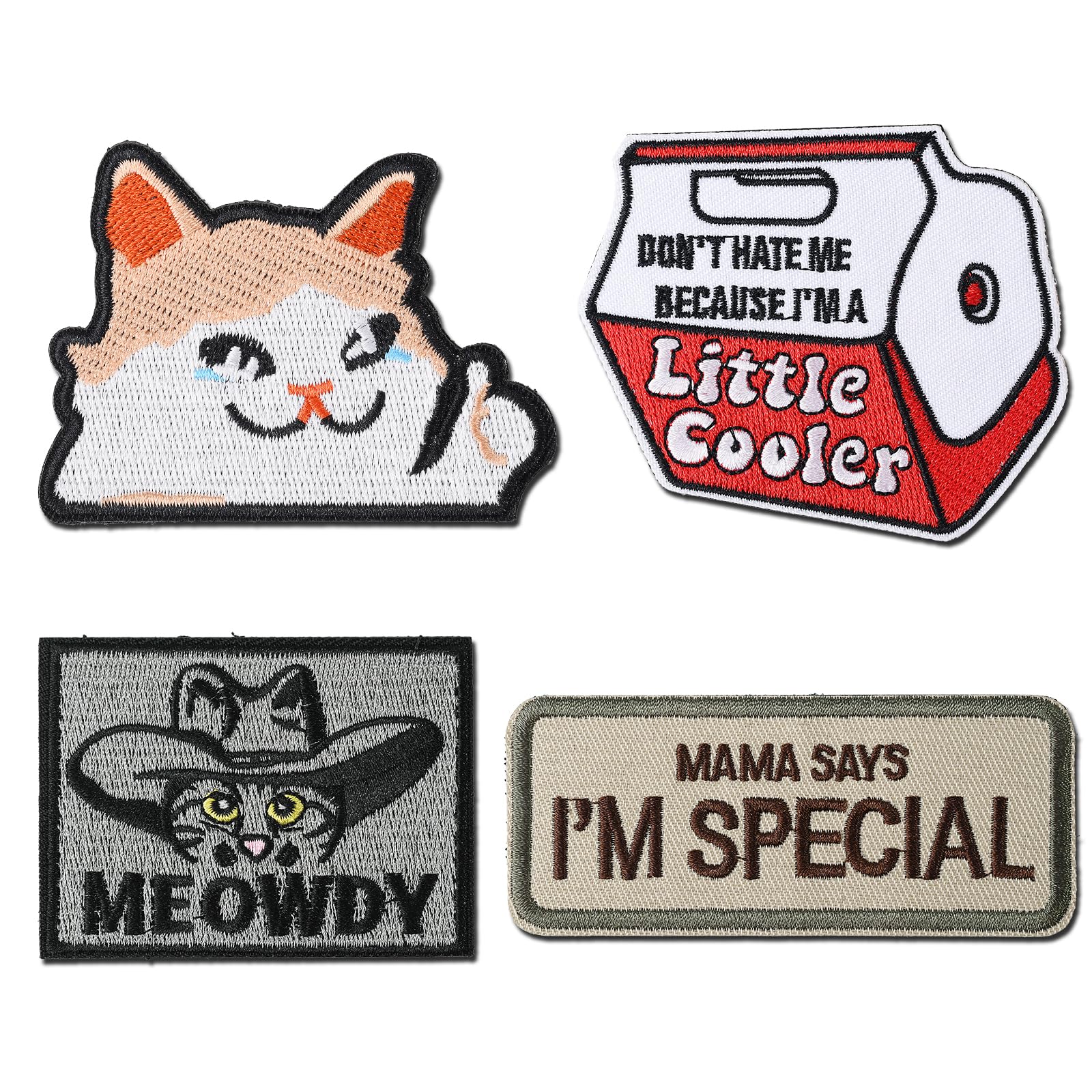 Pounchi Funny Hook and Loop Patches (4 Pcs) Cute Patch Funny Meme Embroidered Applique Patches DIY Applique Accessories for Backpack Vests Jeans Hats