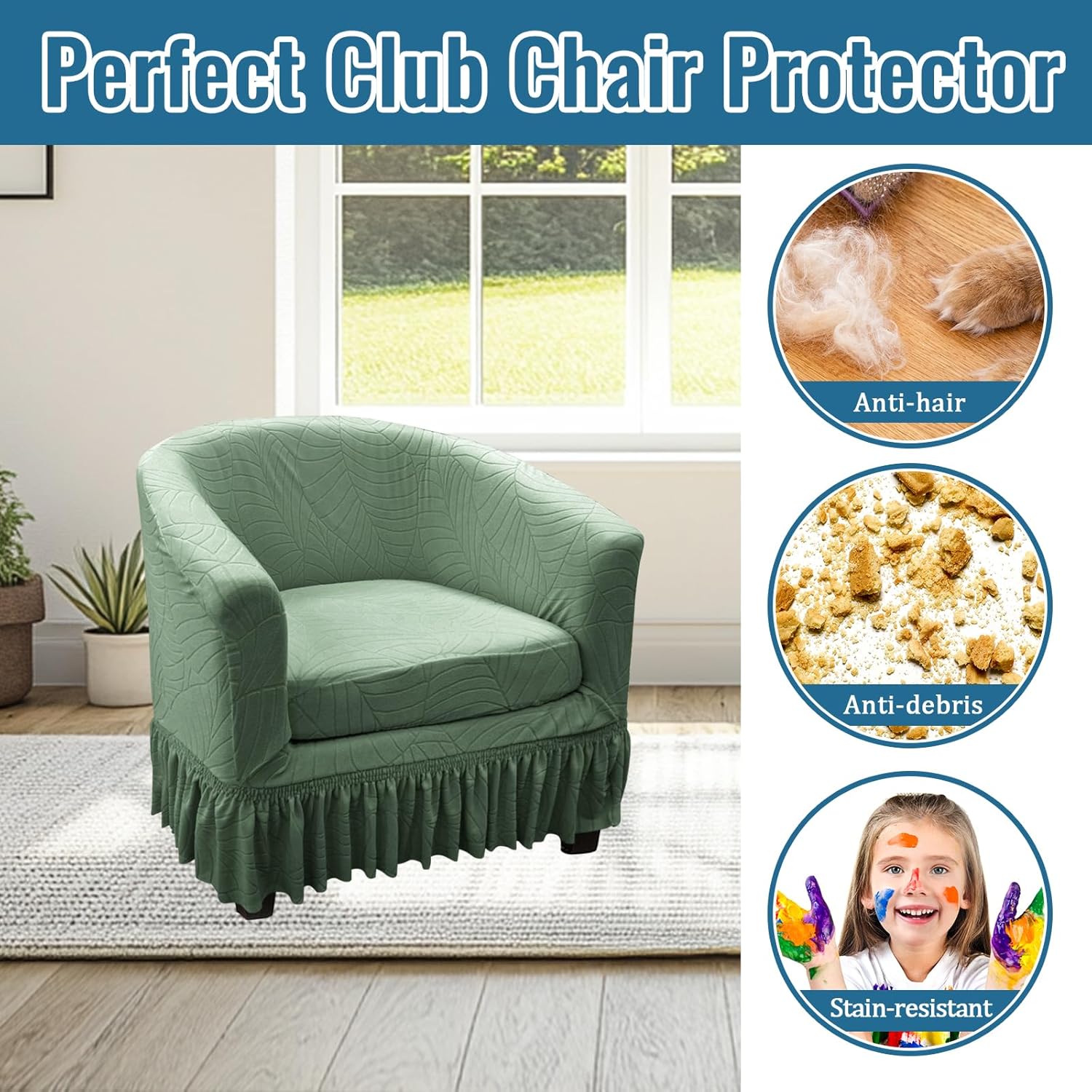 2 Piece Club Chair Slipcover Stretch Barrel Armchair Chair Covers Slipcovers Soft Removable Washable Chair Covers Protectors for Living Room Chair Couch Covers