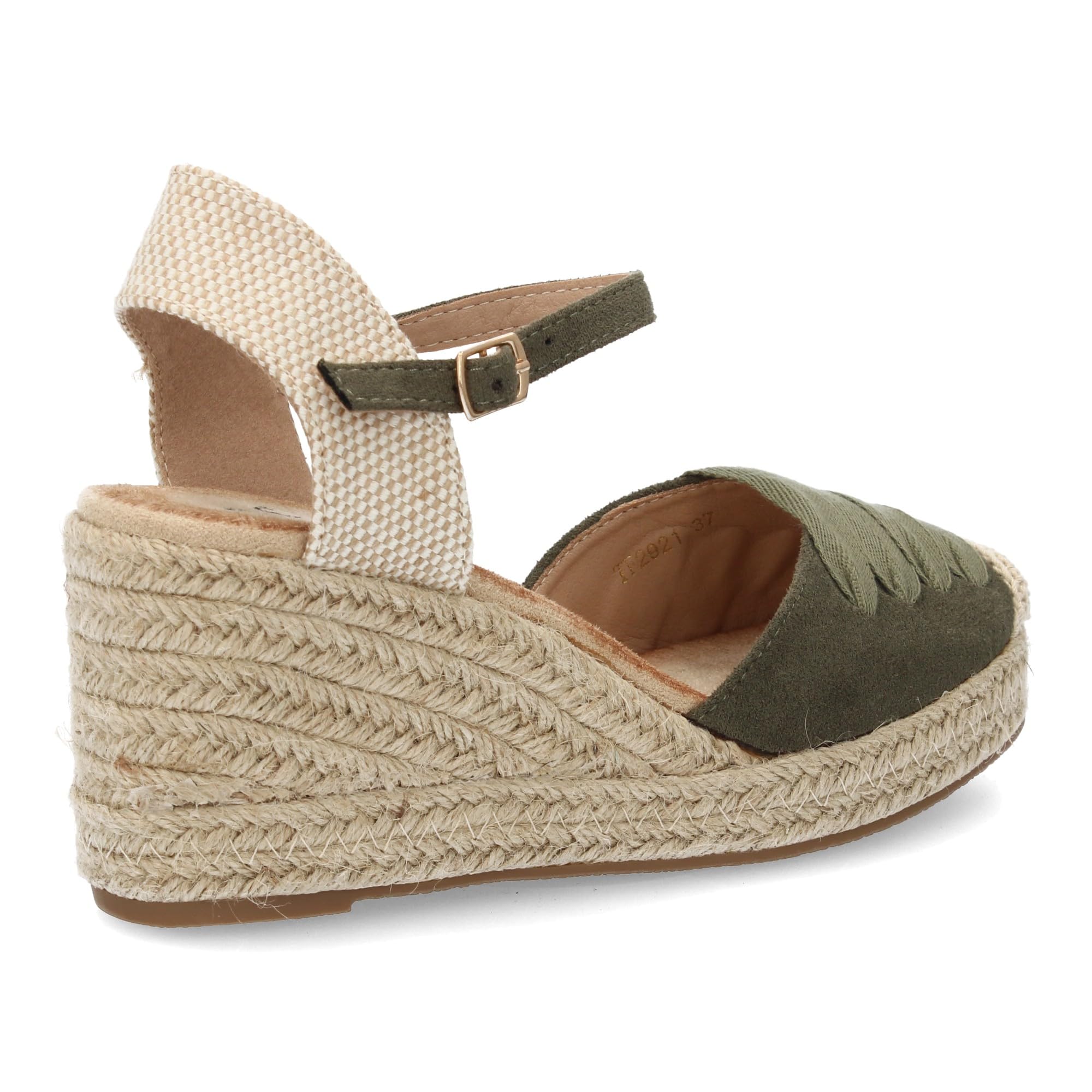 shoes&blues.es Alpargata de Mujer con Cuna Forrada de Yute, Comoda y Ligera. Diseno Cerrado en la Parte Delantera con Adorno de Cintas a Tono. Cierre de Hebillas Ajustable, Ideal Verano.