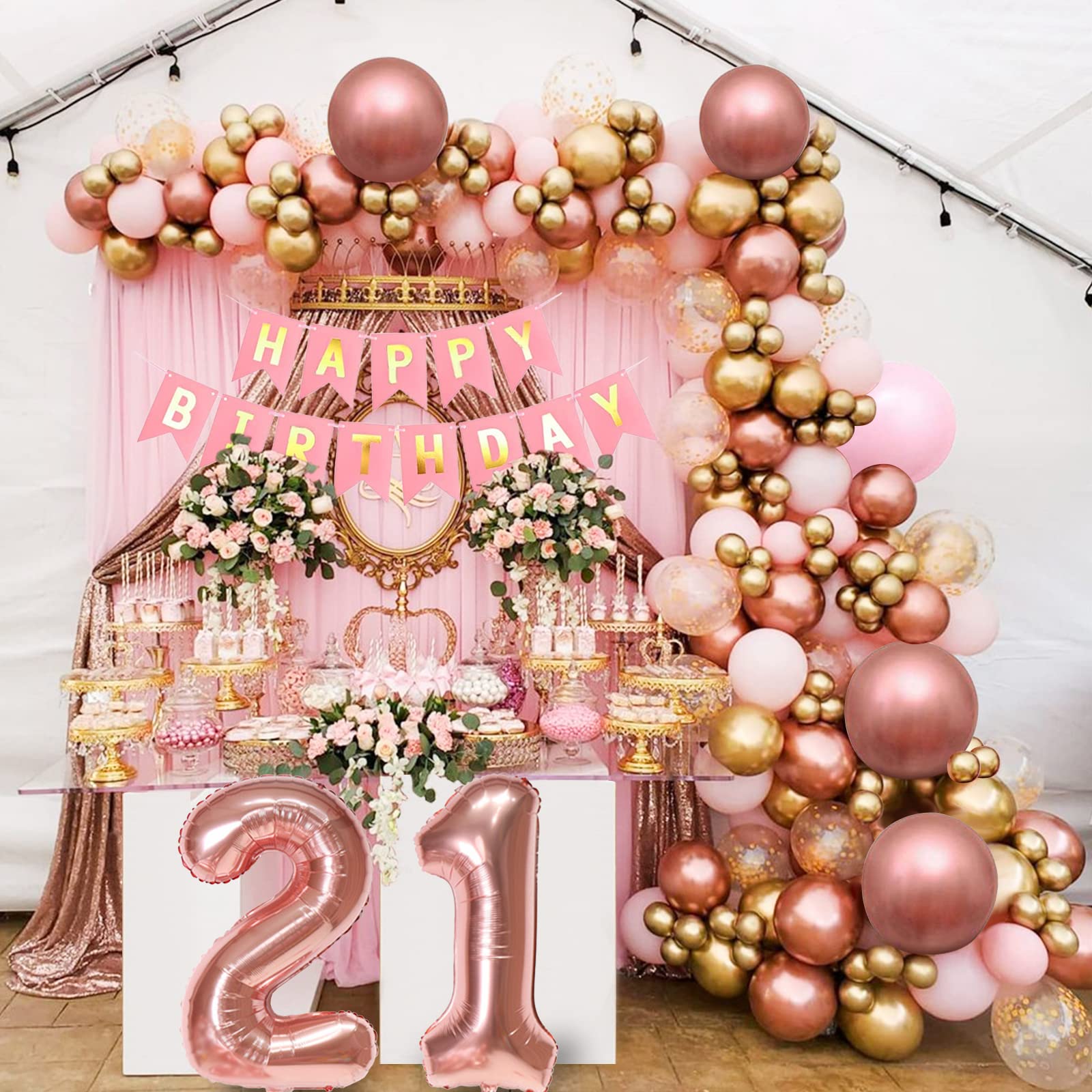 DUGEHO 21th Birthday Decoration Women Girls,103 Balloon Garland Set for Valentine's Day, Christmas, New Year party, baby shower, birthday decoration