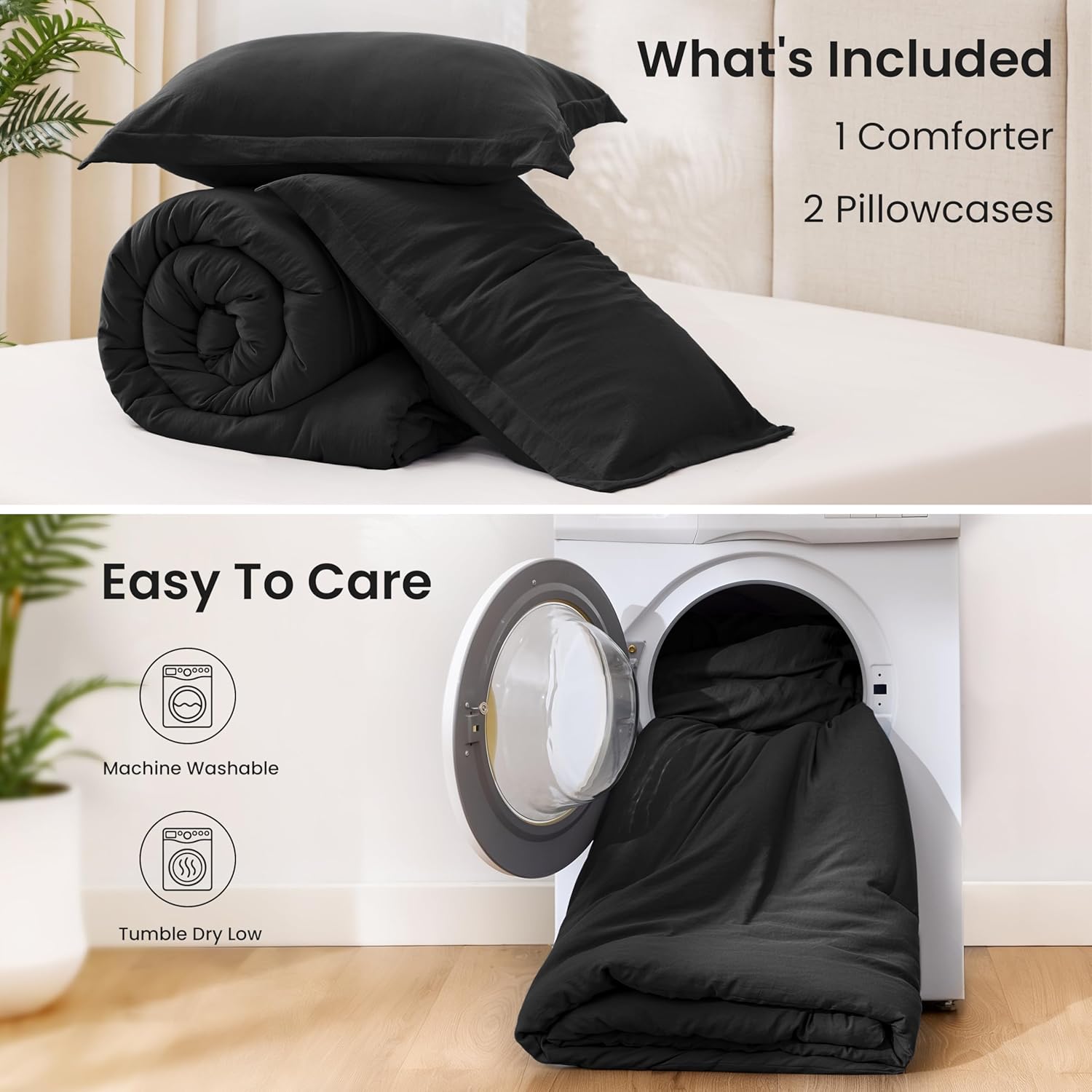 Love's cabin Black Full Comforter Set, 3-Piece Prewashed Full Size Bedding Set with 1 Comforter (79" x 90") and 2 Pillowcases (20" x 26"), Lightweight & Breathable Bed Set for All Seasons | Soft, Breathable, Lightweight, Comfortable - Image 7