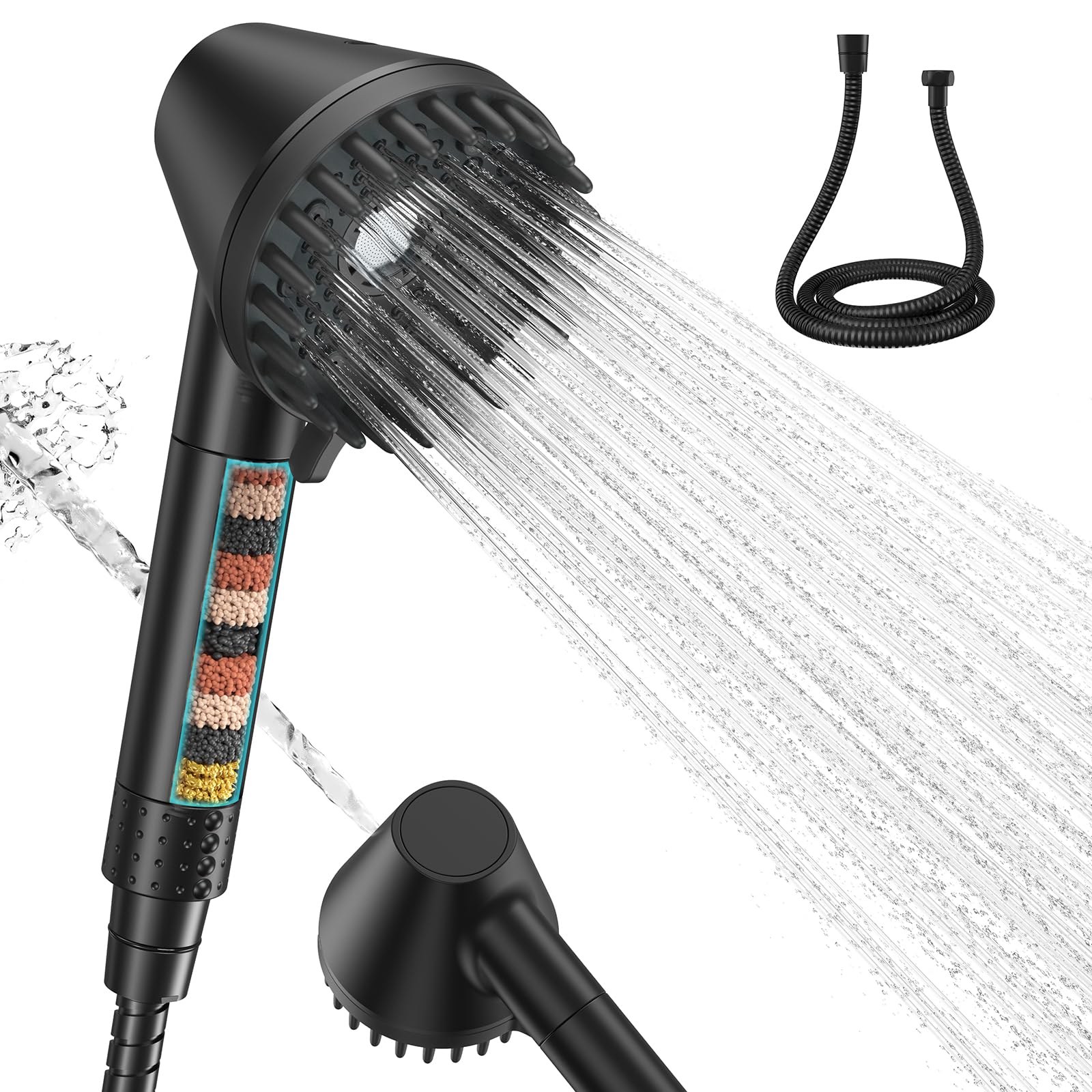 VOXON Filter Shower Head with Pause Switch, 6 Mode&1.5M Hose, High Pressure