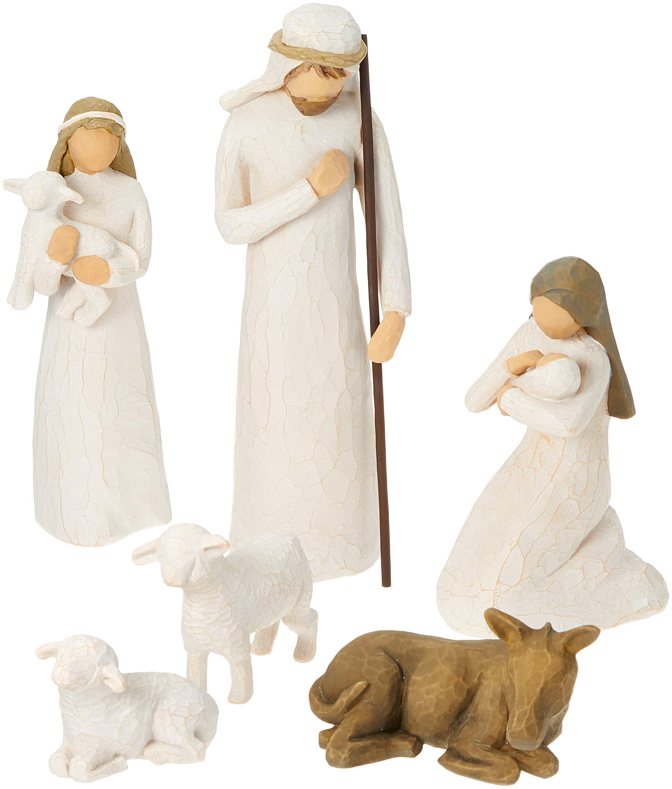 Willow Tree 26180 Weihnachtsartikel Ochse und Ziege + Willow Tree 26005 Weihnachtsartikel Heilige Familie, 5,1 x 7,6 x 24,1 cm, Natur, Holz