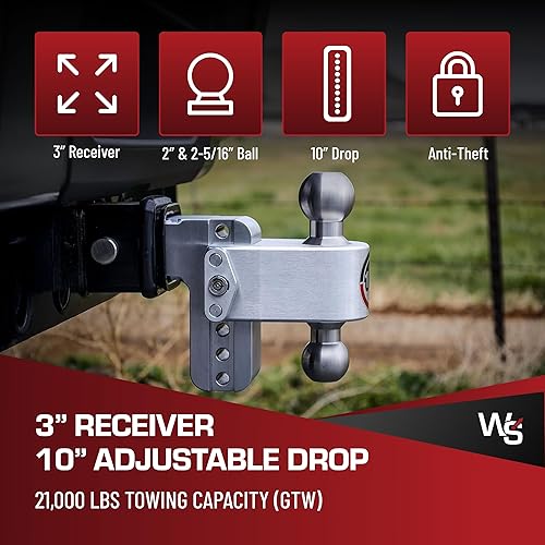 Miniatura 2 de Weigh Safe Enganche de remolque de 180 grados, enganche de remolque ajustable para remolque, compatible con receptores de 3 pulgadas, caída de 10