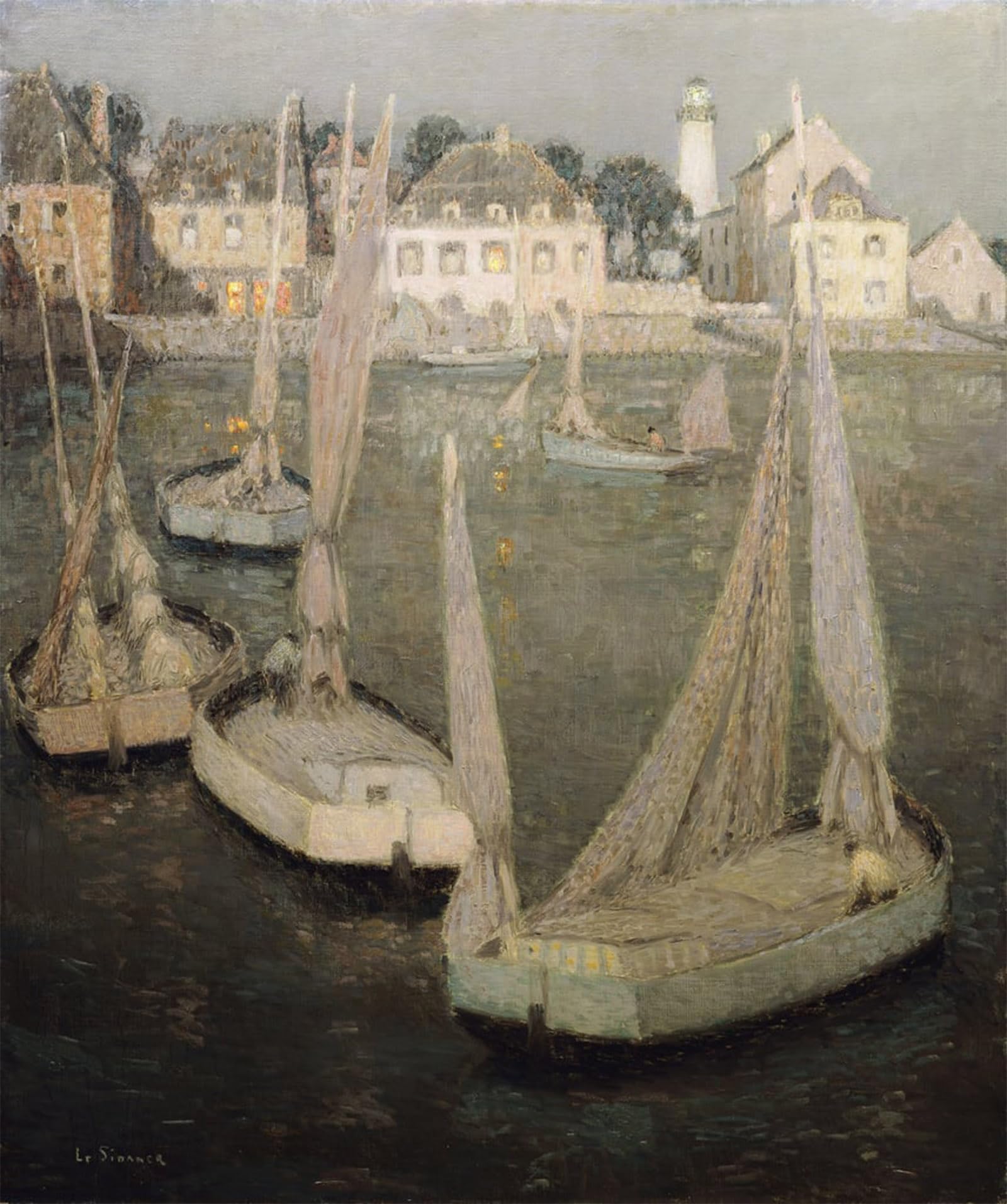 POSTERIIk Vintage Classic Picture Landscape Artwork Breton Port by Henri Eugene Augustin Le Sidaner Portrait Canvas Painting for Office Home Decor 60x90cm