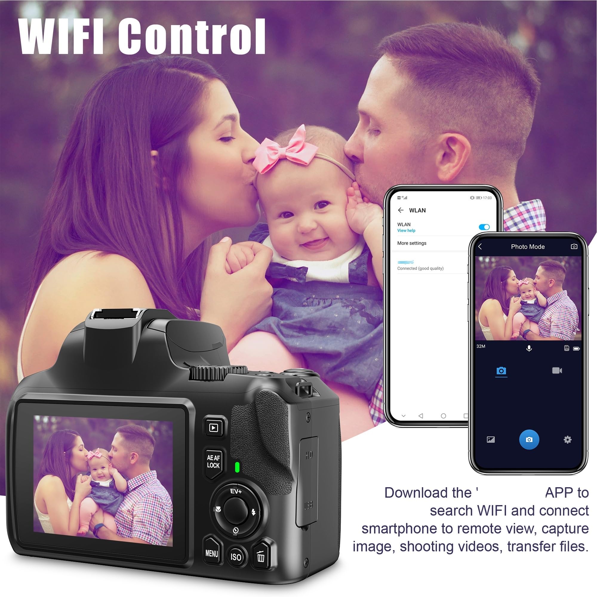 Kamera wideo, Cyfrowa lustrzanka 64 MP do fotografii, aparat z 10-krotnym zoomem optycznym Kamera wideo 4K HD Vlog Kamera internetowa Lustrzanki cyfrowe(5MP Add 64G,Dual Color Light)