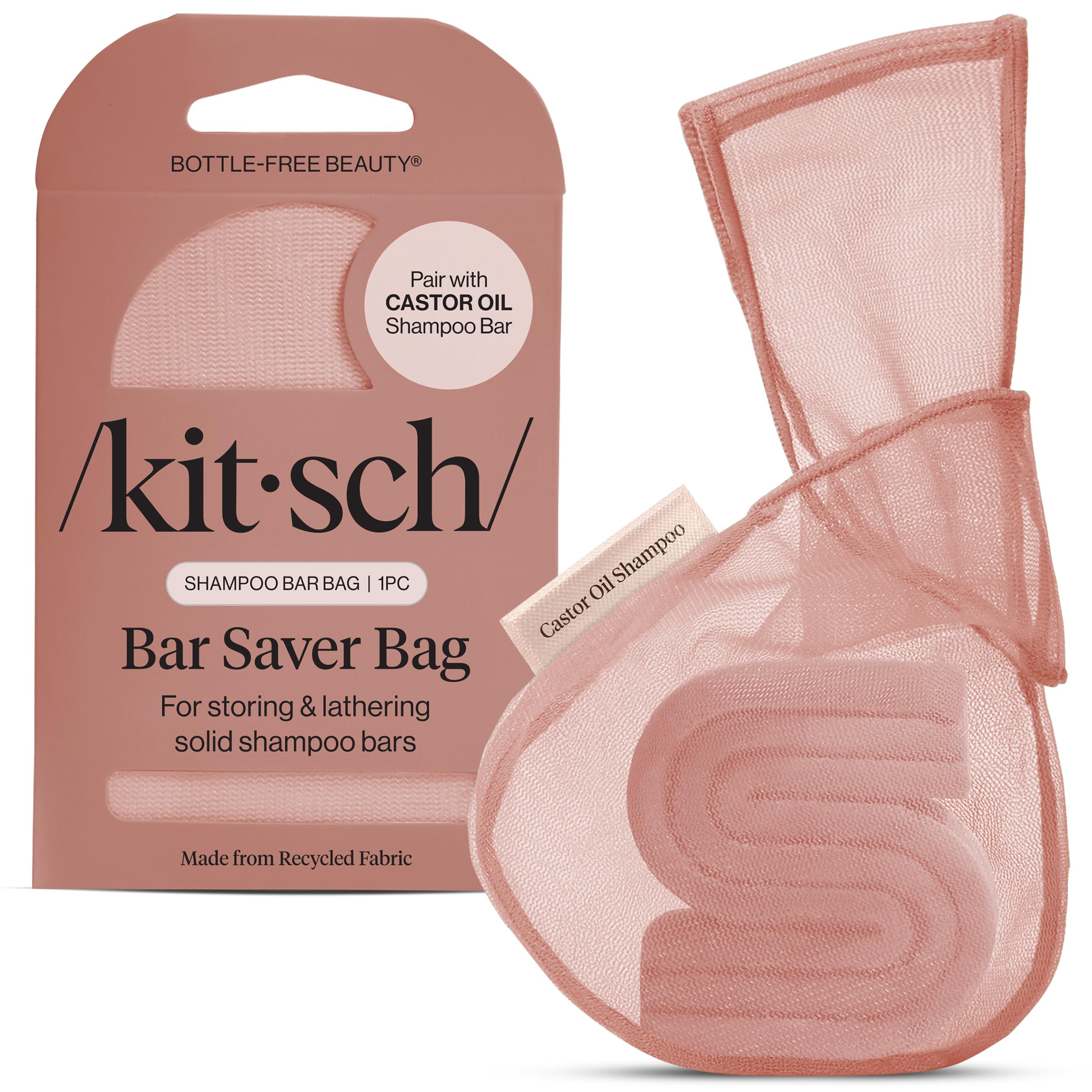 Kitsch Bar Soap Saver Pouch – Extends Use & Prevents Soggy Mess - Recycled Beauty Bar Bag and Eco-Friendly Pouch for Bars with Tag Identifier - Patented Mesh Soap Bag for Castor Oil Shampoo Bar
