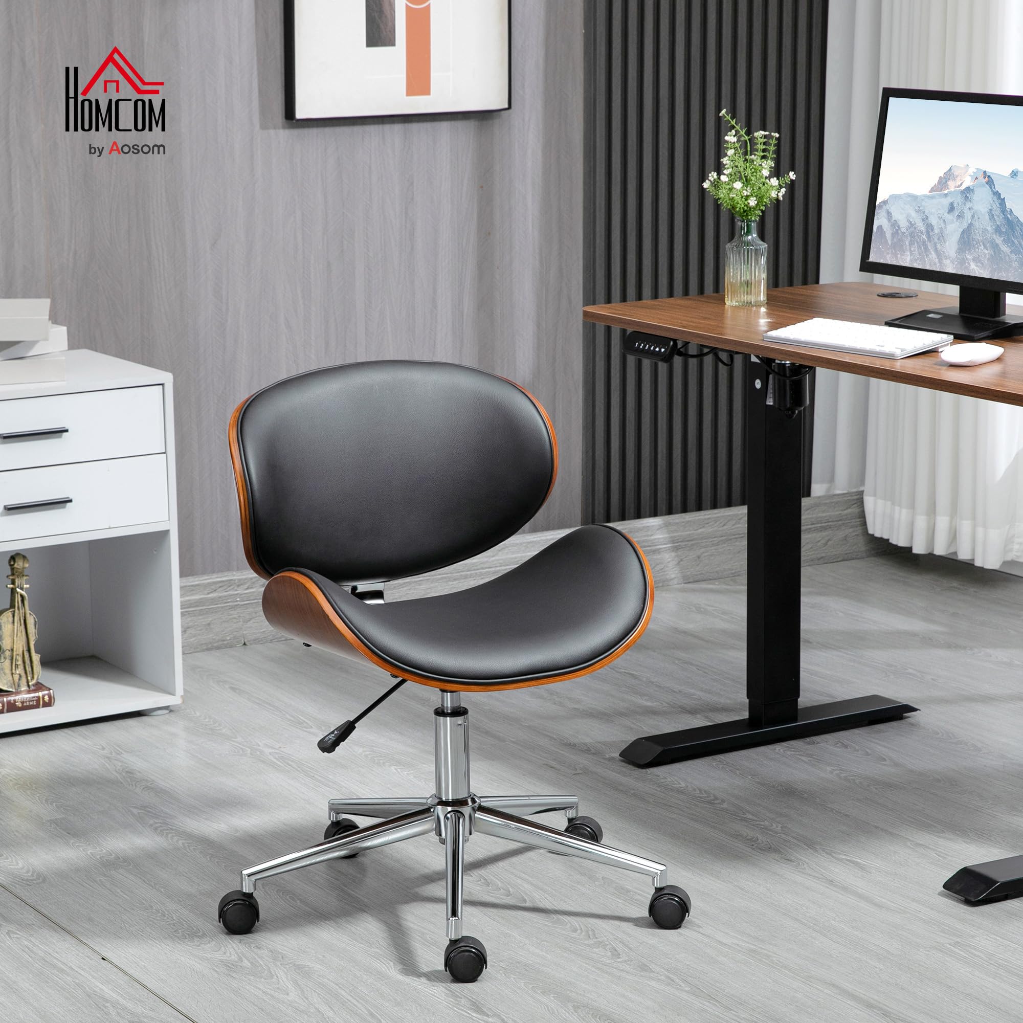 Vinsetto Chaise de Bureau Hauteur Réglable 53L x 53P x 77-87H cm Noir