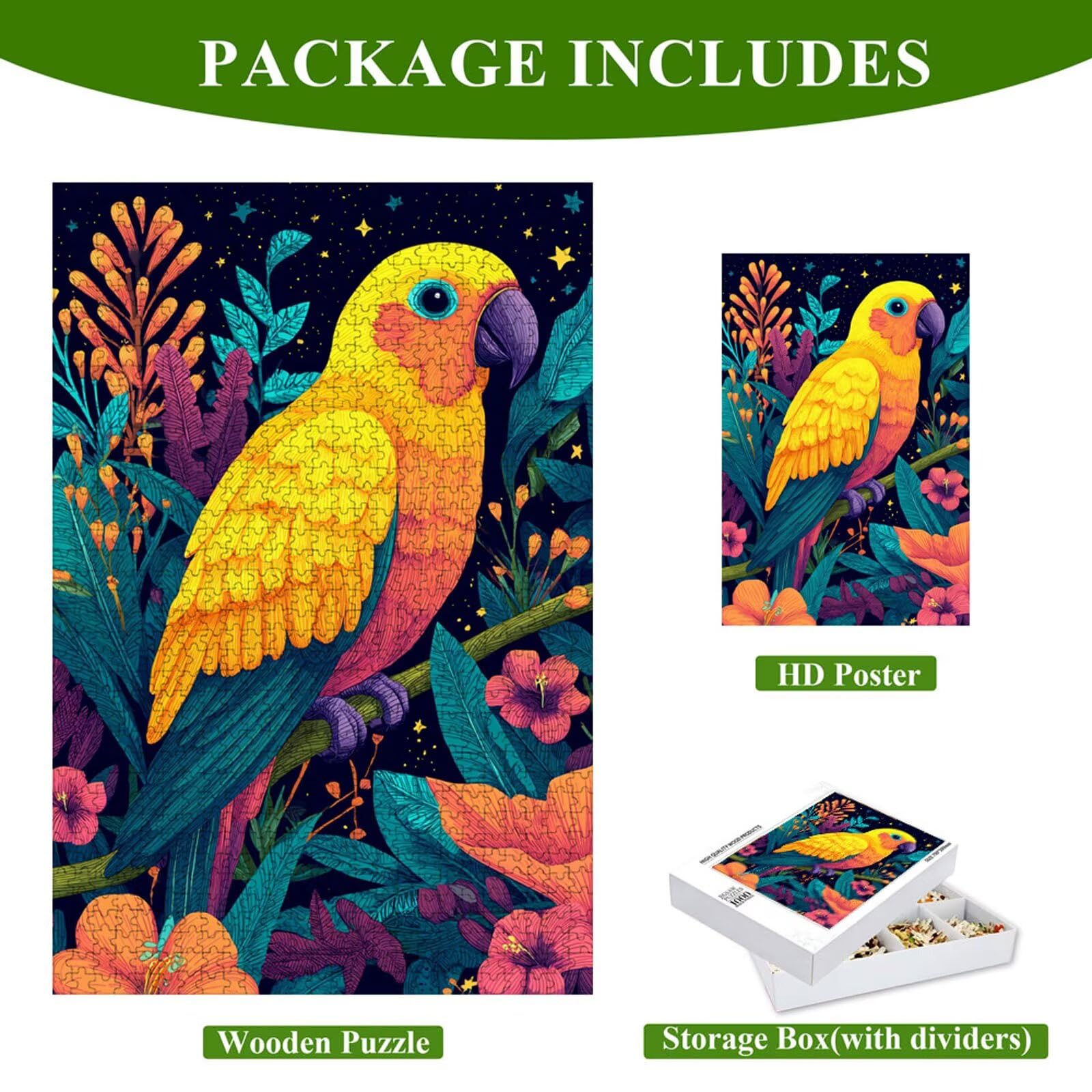 Puzzle Adulti - Pappagallo & Flower - 1000 Pezzi Fabbricazione in Legno Robusto - Decorazione Murale con Poster - Prodotto Riservato ad Adulti e 14 Anni in Su (75x50cm) P3#792
