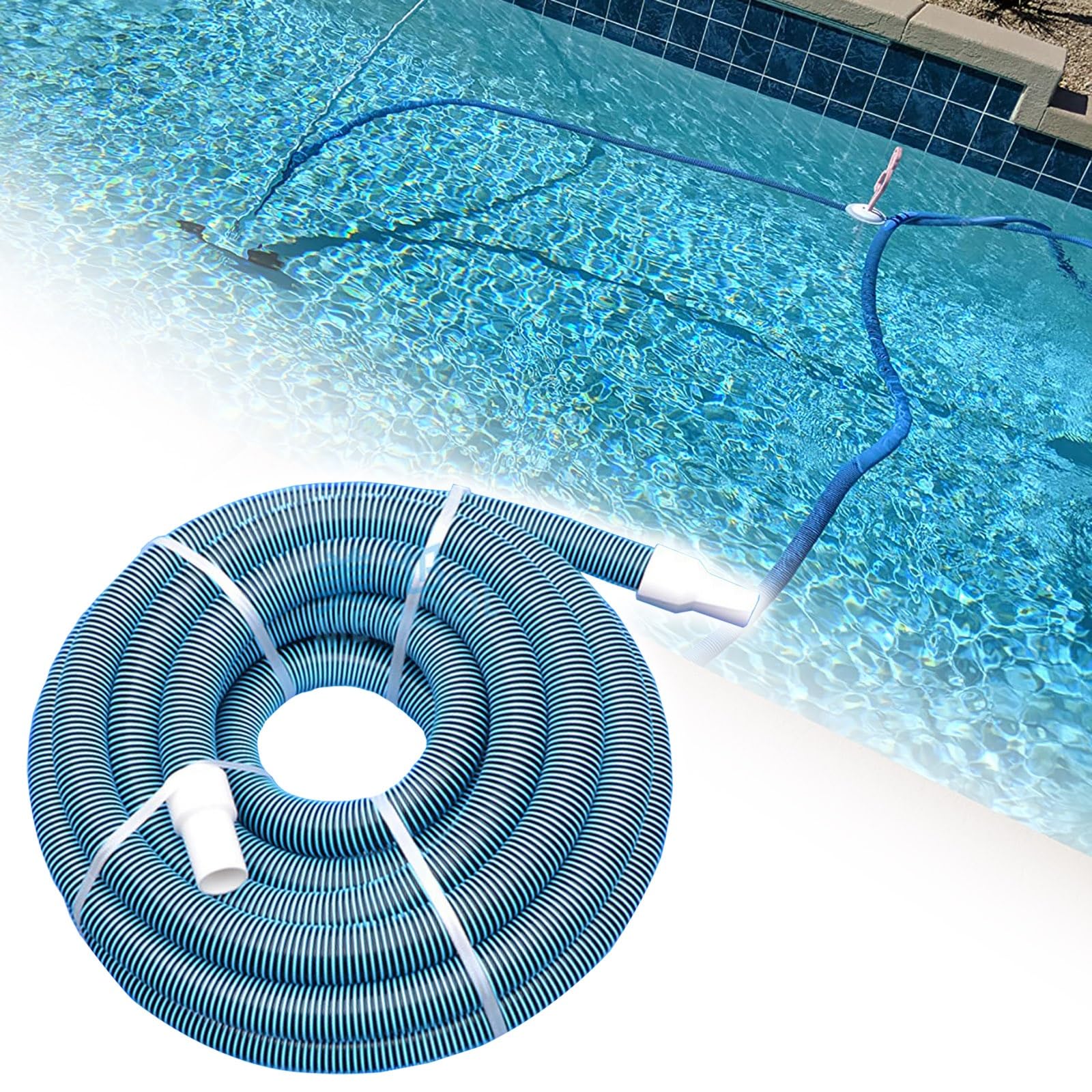 JYHHCYS Heavy Duty Pool Vacuum Hose, Double Thickened Blue Pool Vacuum Cleaning Hose with Swivel Cuff, 1.5 Inch Dia In-ground Pool Vacuum Hose for Courtyard, Easy Drainage(65 feet)