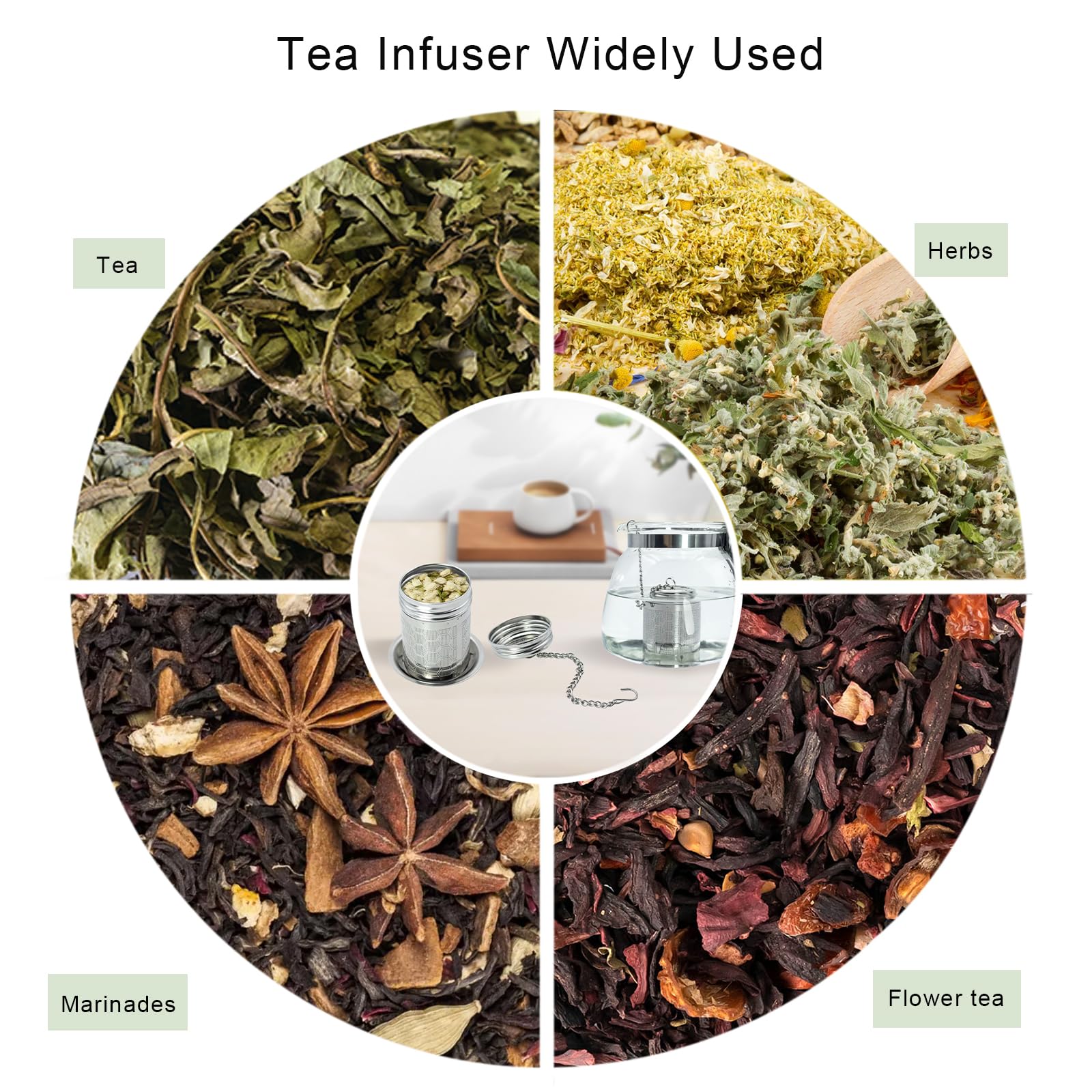 Infusor de té para té suelto, acero inoxidable, hojas sueltas, colador de té de malla fina con cadena larga y 1 bandeja de goteo, jarra infusora de té caliente para té suelto, té de hierbas,