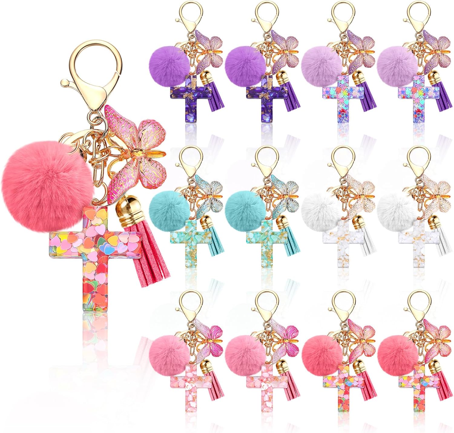 Sureio Cross Butterfly Keychains for Women Christian Resin Keychain Bulk for Mother's Day Backpack Purse Wallet Bag