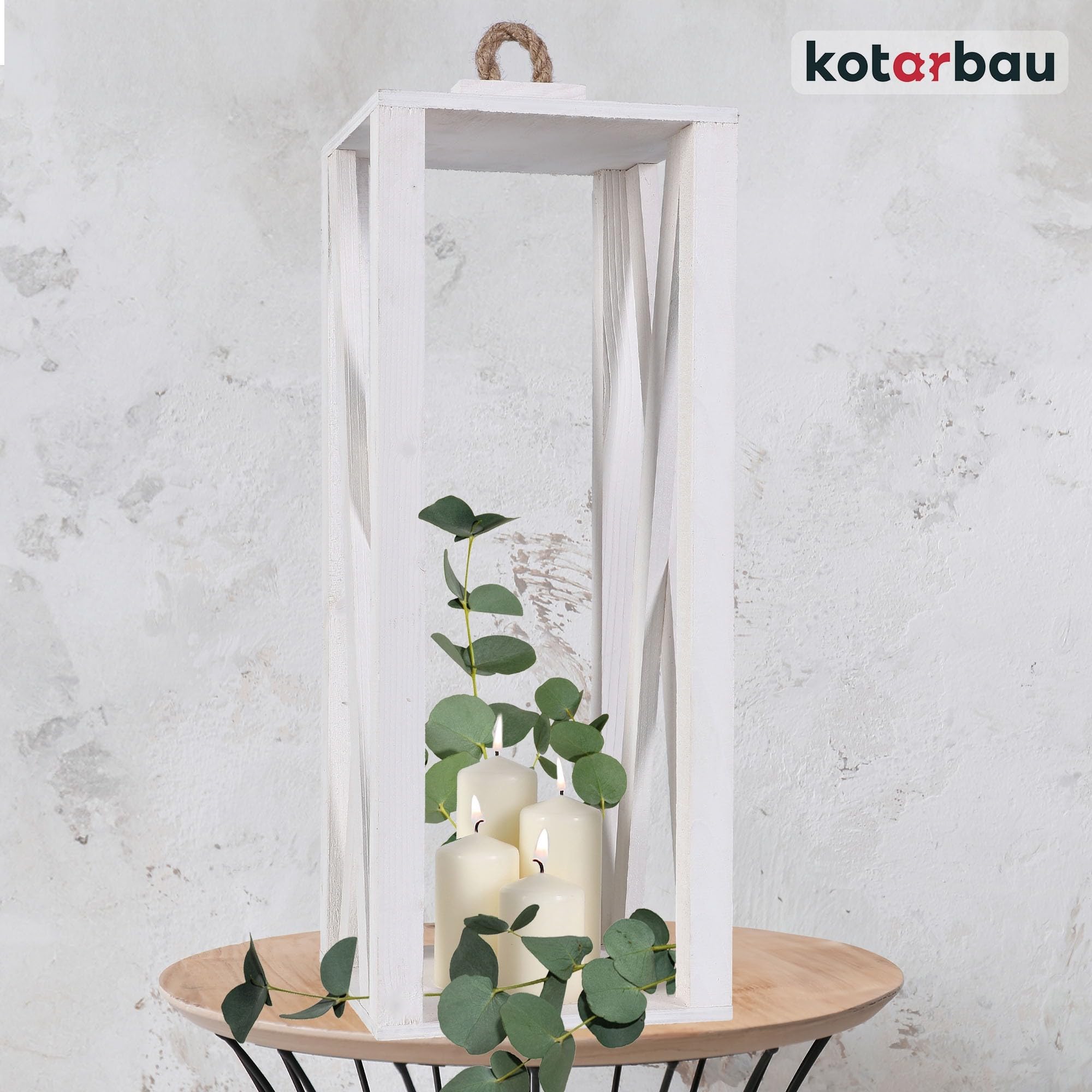 KOTARBAU® Lanterna in Legno Bianca 20 x 20 x 50 cm Lanterna da Giardino in Legno Lanterna per Interni ed Esterni per Soggiorno per Fiori e Candele Lanterne per Matrimonio