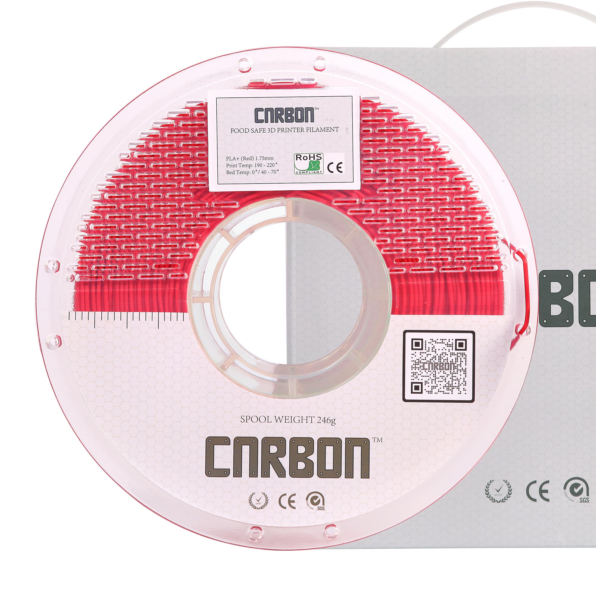 Certified Food Grade PLA+ 3D Printer Filament - CARBON by Comfy Materials - Lab Tested FDA Compliant Food Safe, 1.75mm, 1kg, Accuracy: +/- 0.02 (Red)