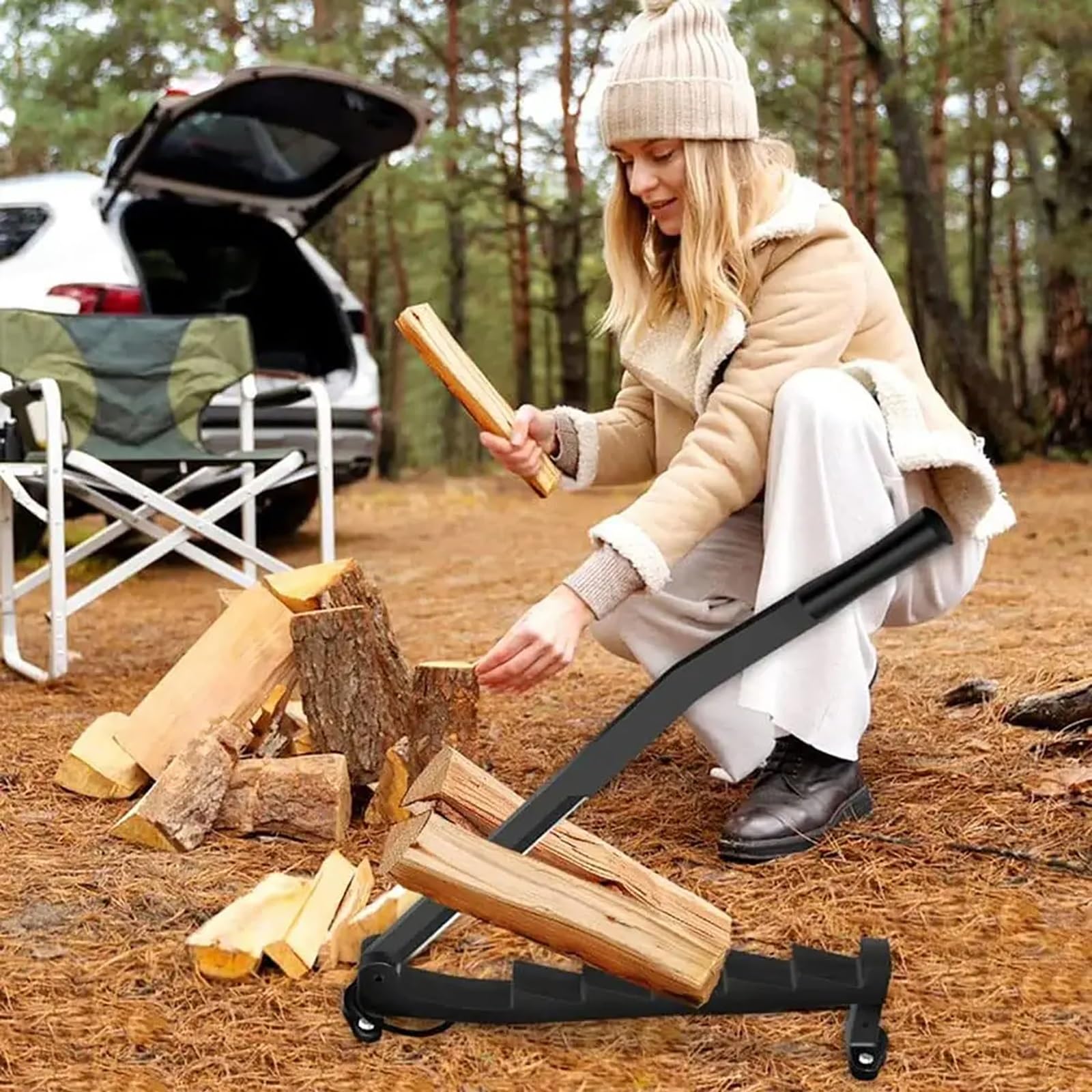 Fendeur de bûches manuel, fendeuse portable pour bois de chauffage, coupe-bois à main, outil de fendage robuste pour la maison et le camping en plein air