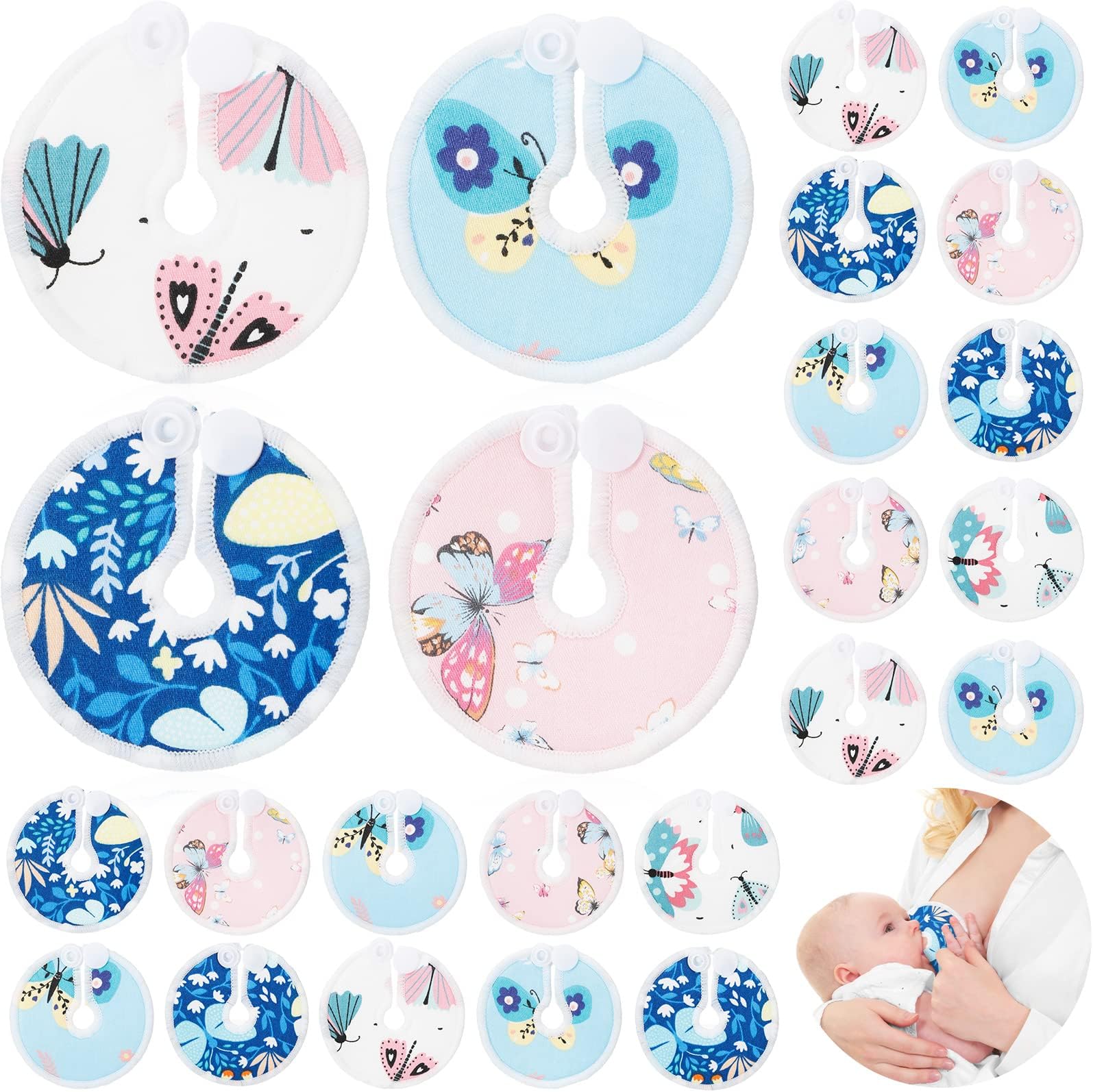32 Pieces G Tube Button Covers G Tube Pad Holder Reusable Cotton Nursing Pads for Feeding Support Feeding Cotton Supplies Soft Covers for Breastfeeding Nursing Care, 4 Designs(Butterfly)