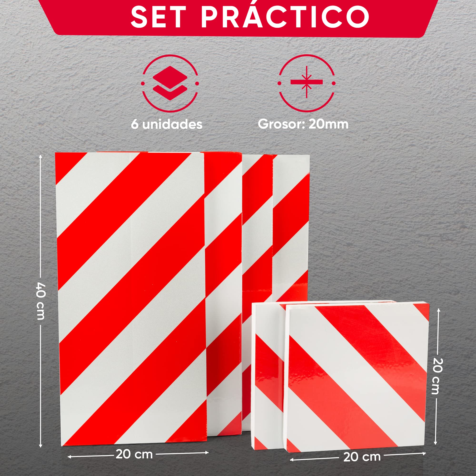 NURADA Protector Columnas Garaje. Protector Pared Garaje. Protección Espuma Adhesiva Columnas. Goma Puertas Garaje/Parking. Arañazos Coche, (4 Unidades 40x20x2cm + 2 Unidades 20x20x2cm)(Rojo) — view 6