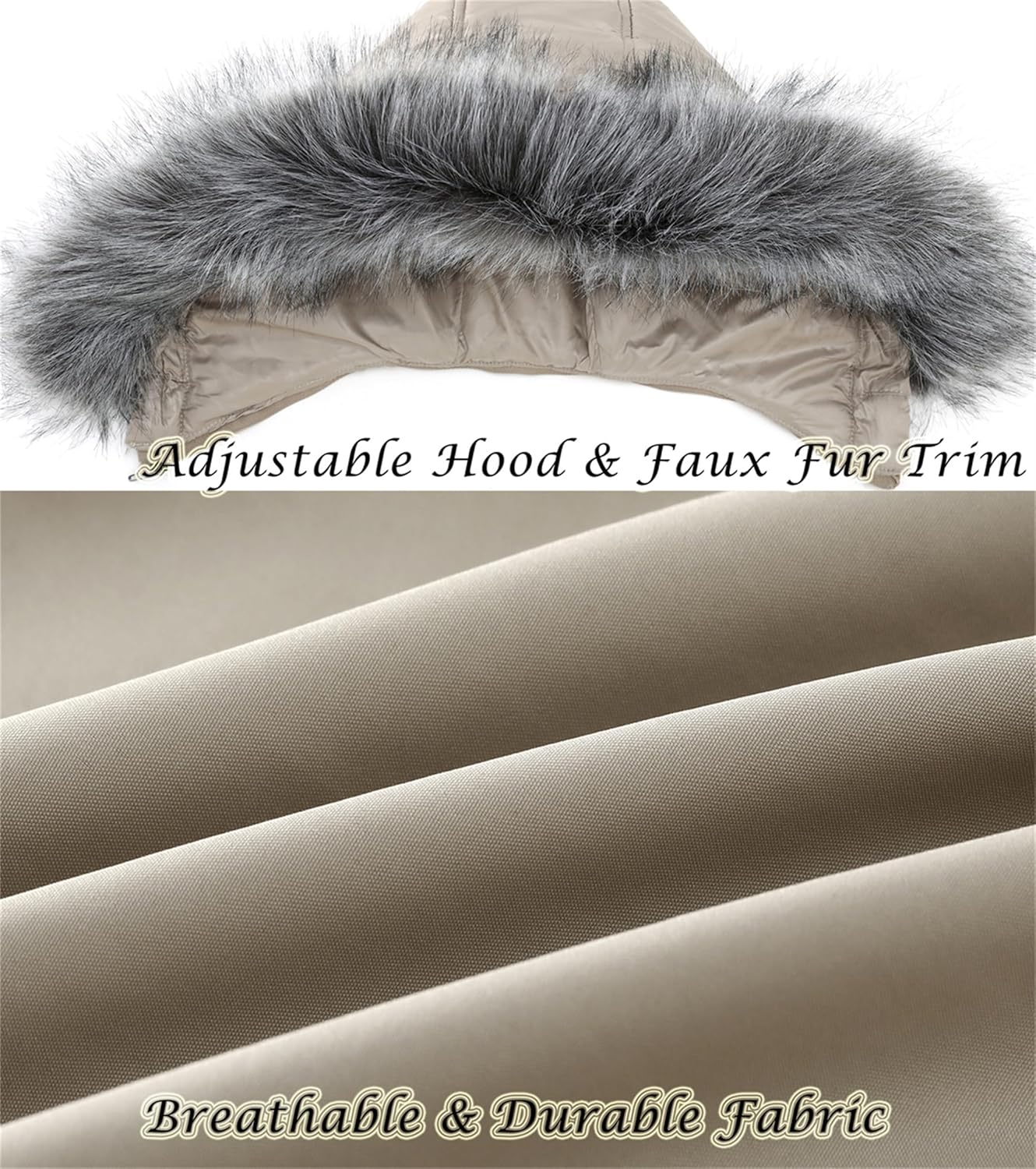 GGleaf Women's Long Winter Jacket Metallic Shiny Puffer Warm Coat With Faux Fur Detachable Hood