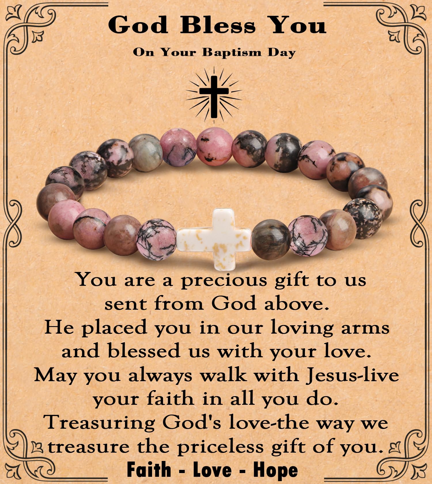 Cross Bracelet for Women Christian Gifts for Daughter Mom Grandma Niece Godmother Religious Baptism Jewelry Birthday Retirement Gifts Beaded Bracelet