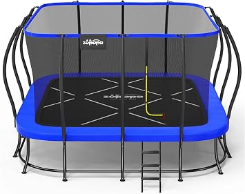 Zupapa Square Rectangle Trampoline 2000LBS Capacity No-Gap Design 14X14FT Outdoor Trampoline with Safety Net and Non-Slip Ladder 10-Year Quality Assurance Perfect for Backyard Fun