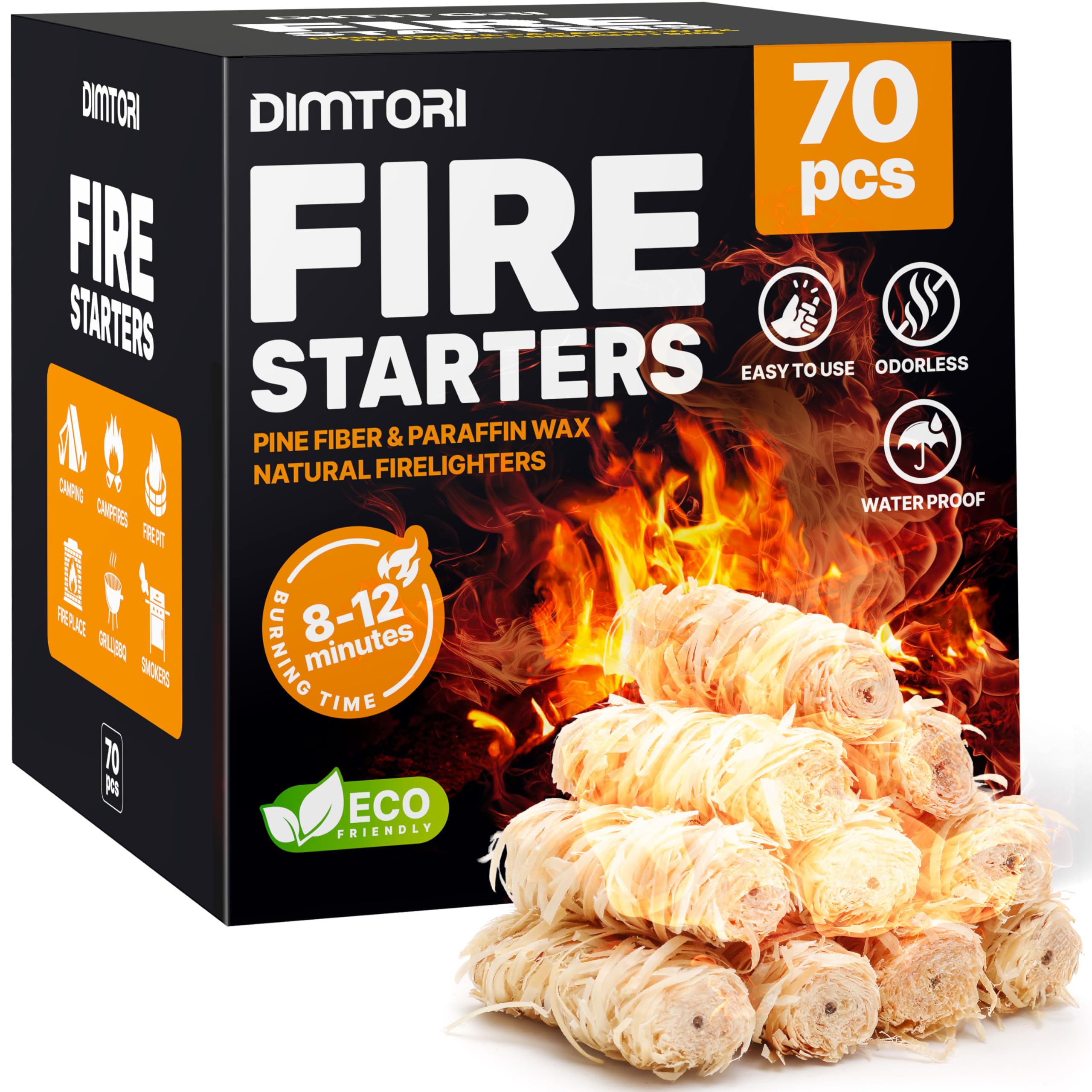 70 pcs Fire Starter - Natural Fire Starters for Campfires Fire Pit Pizza Oven Fireplace Smoker BBQ Pellet