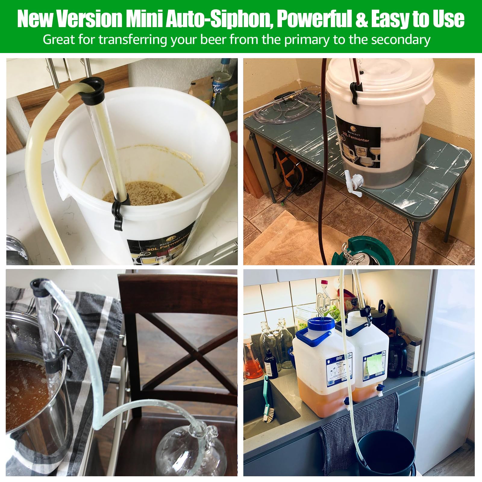 Sifón automático de 14 pulgadas con varilla de embotellado de 3/8 pulgadas, sifón automático para cerveza y vino, sifón automático con tubo de silicona de 5.5 pies y abrazadera, embotellado sin