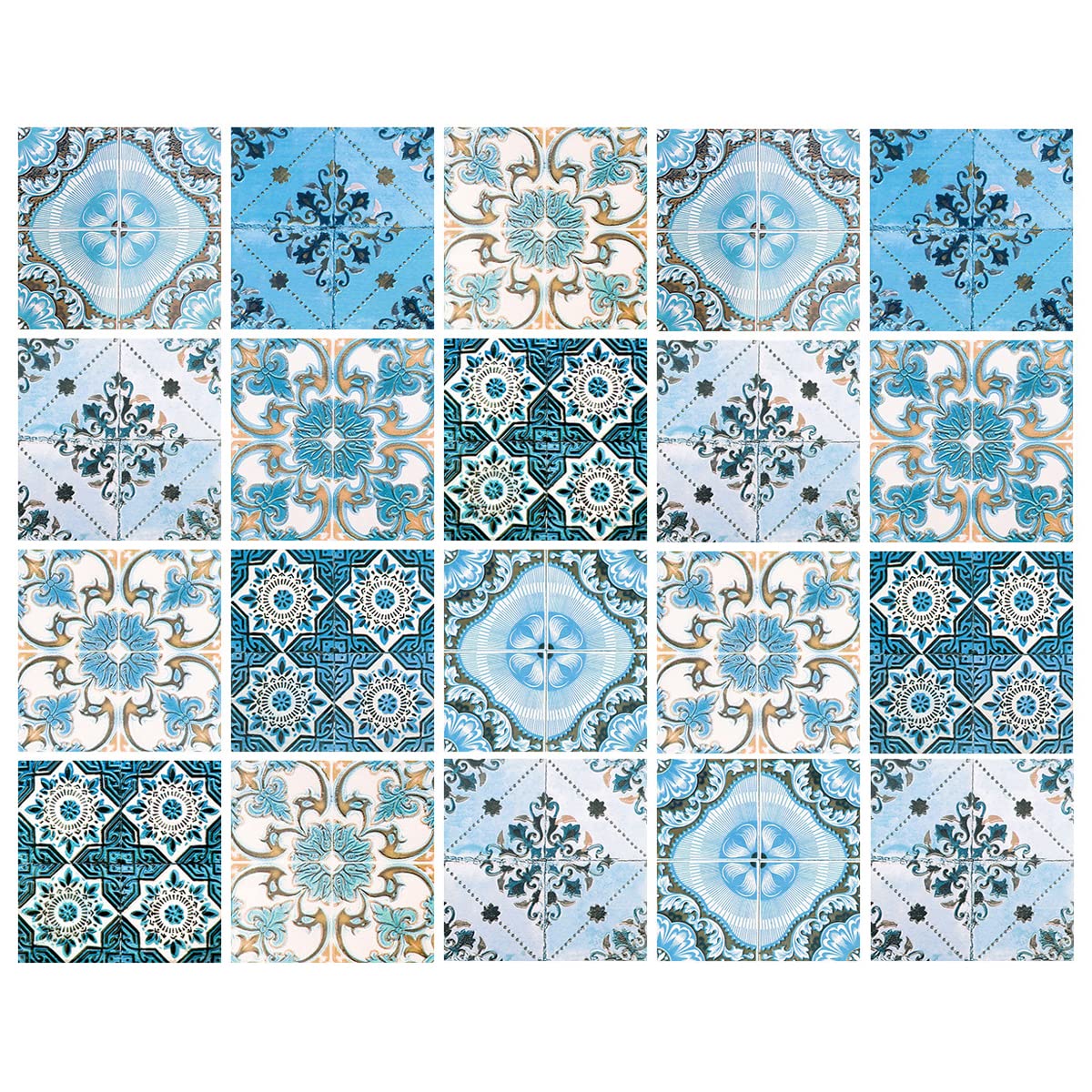 Jagowa Dark Blue 20Pcs Tile Stickers Moroccan Style Wall Tile Stickers Self Adhesive Vinyl Waterproof For Kitchen Bathroom Decoration (6X6in, 15X15cm)