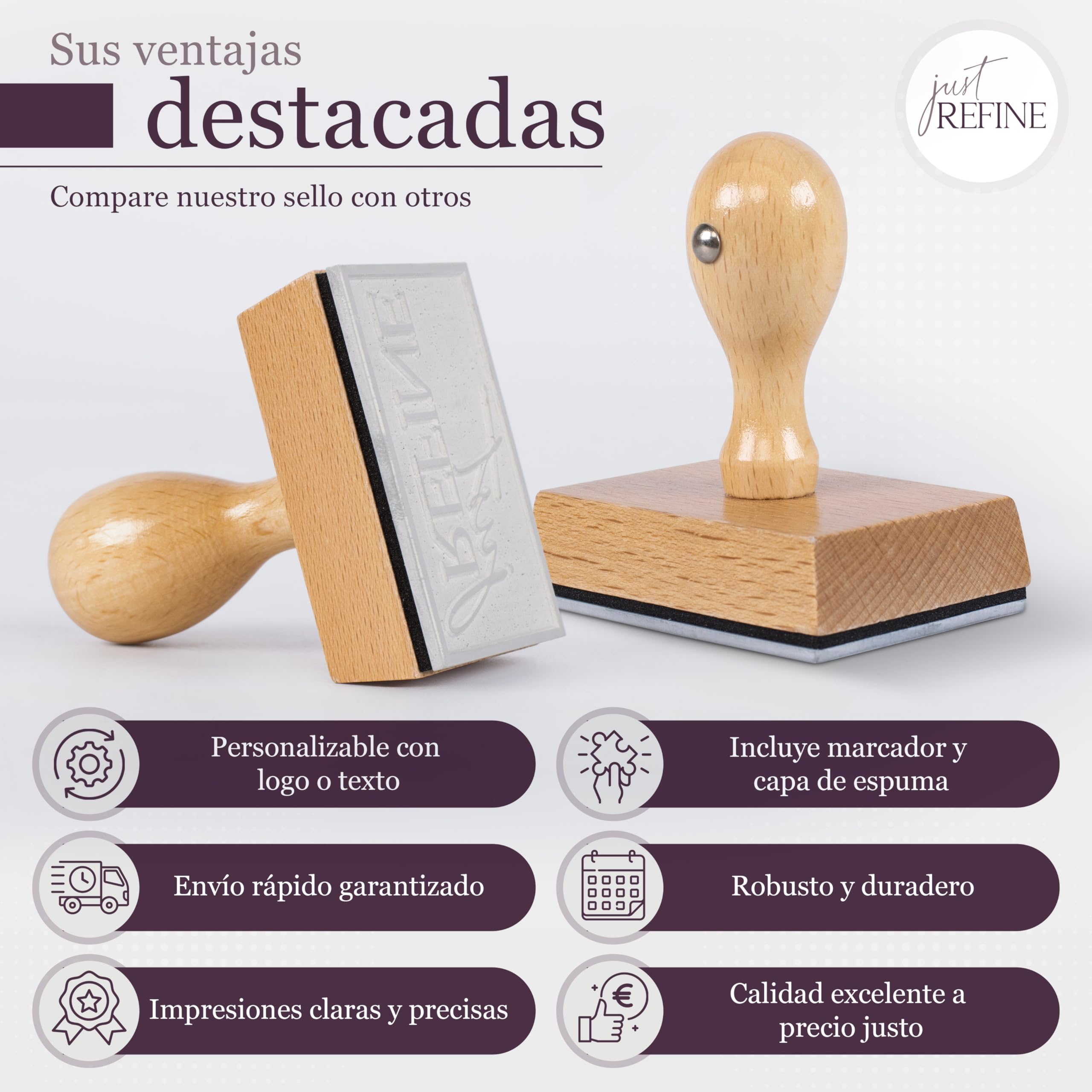 Sello Personalizable con Logotipo o Texto: Sello de Empresa, Dirección y Fecha en Madera - Varios Tamaños Disponibles, Diseñe a Su Medida (30 mm)