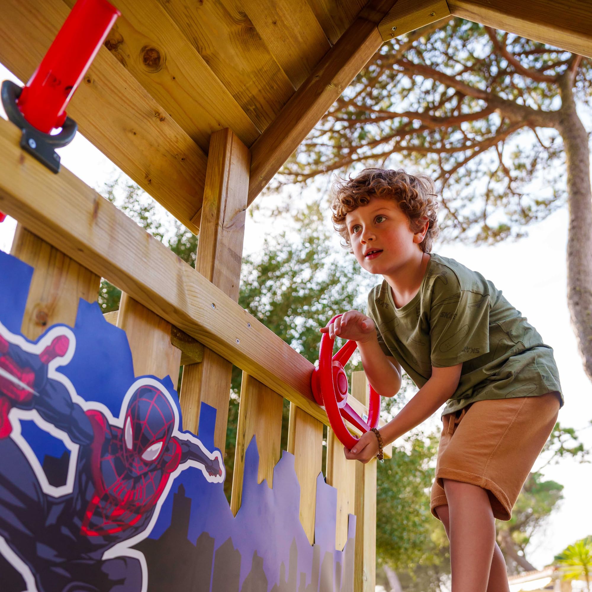 Marvel's Spider-Man Adventure Spielturm von Wickey - Klettergerüst, Kletterturm, Gartenspielgerät für Kinder - Outdoor Garten Spielplatz aus Holz mit Sandkasten