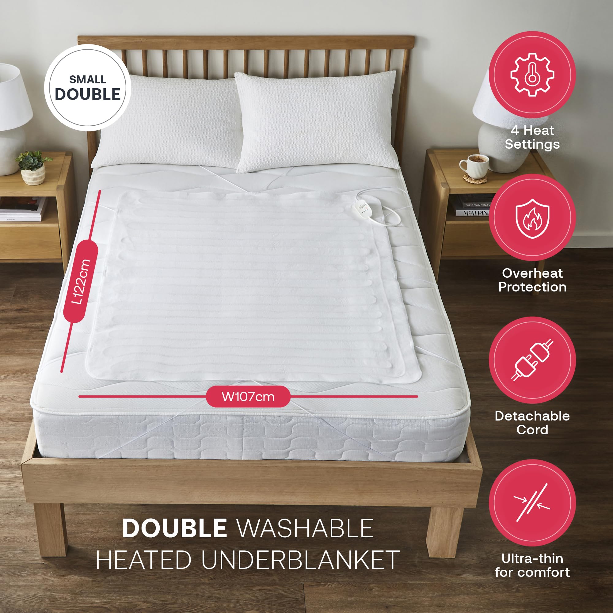 Dimplex DXUBDB - Coperta riscaldata lavabile in lavatrice, con extra calore per i piedi, per letto matrimoniale, colore: bianco