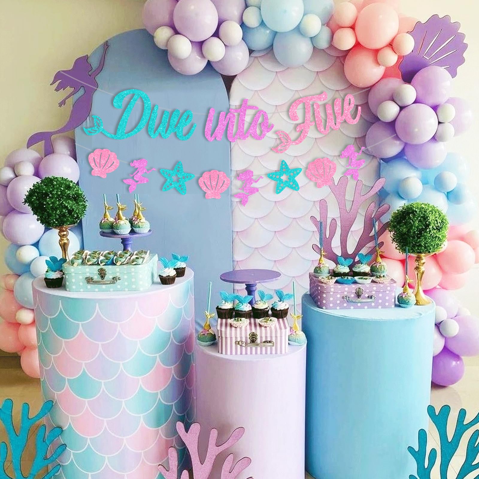 Kreatwow Mermaid Dive Into 5 Honeycomb Centerpieces - 8pc Under The Sea 5th Birthday Decorations