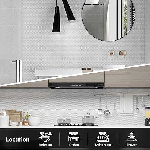 Miniatura 5 de Diflart Carrara - Azulejos redondos de mosaico italiano Bianco Carrera de mármol blanco de 1 pulgada para cocina, baño, ducha, pared, piso, paquete