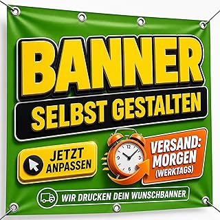 Banner Personalisiert | Werbebanner mit Text/Logo/Foto | Alle Formate Verfügbar | UV-Beständig für Innen & Außen | Perfekt für Werbung, Anzeigen, Geburtstag, Events, Hochzeit PRINT.GG