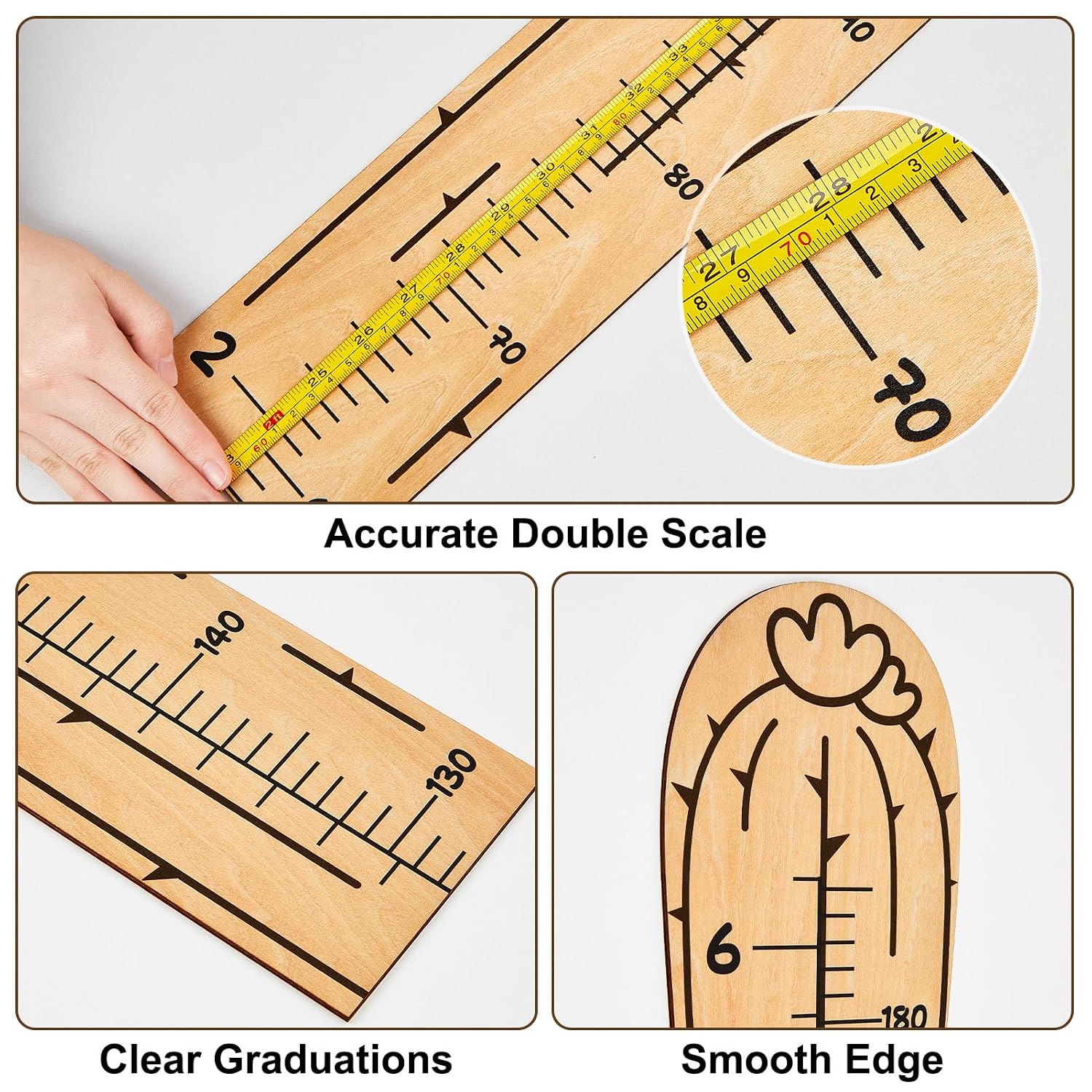 Beinou Growth Chart for Wall Wood Height Chart for Kids Height Measurement for Wall Boy Girls Height Wall Chart Growth Measuring Ruler Room Wall Decor,Cactus
