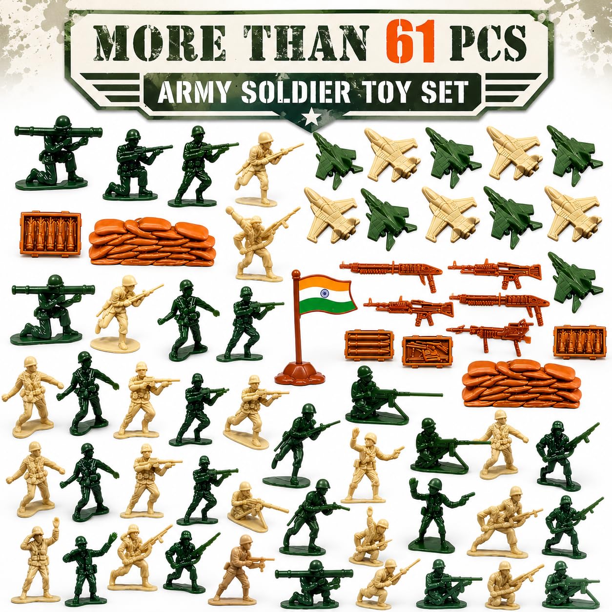 SEE 95 Pcs Army Soldier Toy Set with Tanks, Fighter Jets, Weapons & Accessories, Military Action Figures Playset for Boys & Girls-image-24