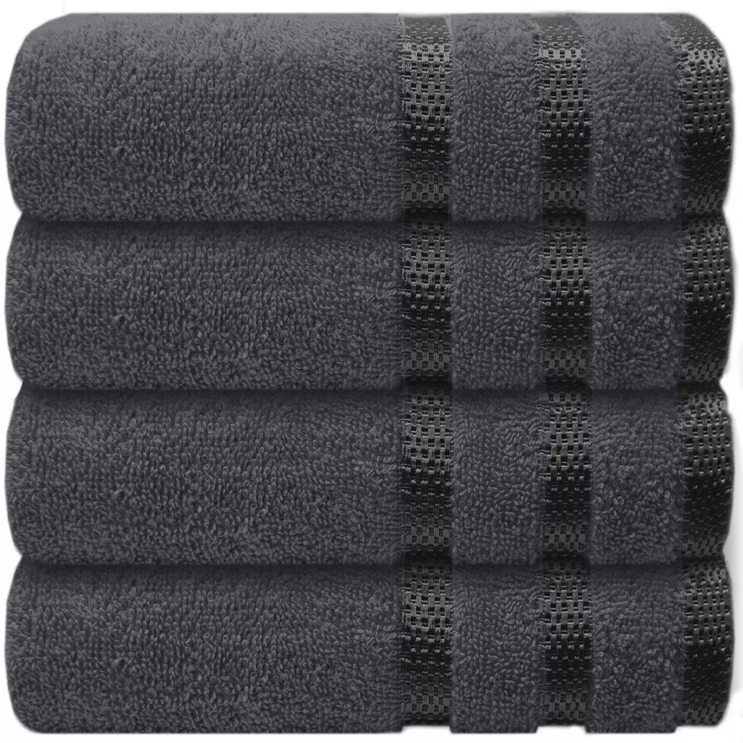 VISION TEXTILES Premium 4-Piece 100% Cotton Hand Towel Set – Ultra-Soft, Quick-Dry & Highly Absorbent – Multiple Colour Options for Bathroom & Kitchen (Charcoal)