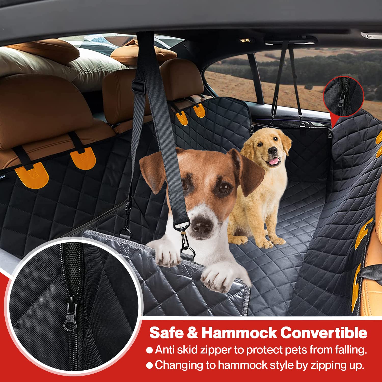 Funda Asiento Coche Perro Antideslizante, Impermeable y Resiste arañazos-Proctector Asiento Coche Perro para Viajes con tu Mascota + quitapelos para Mascotas+2 Cinturones de Seguridad