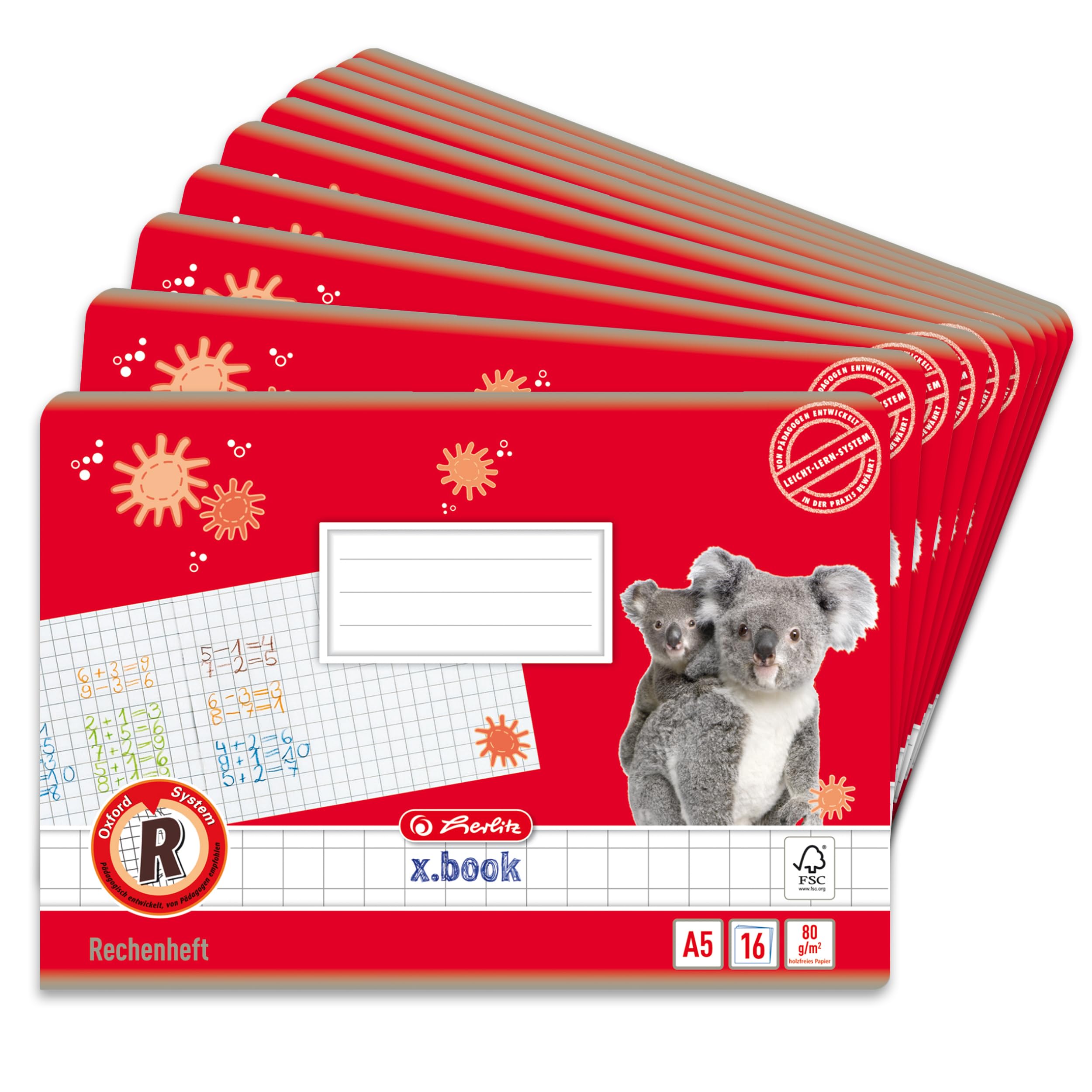 Herlitz 1957786 Notepads A5 16 Sheets Line Style R (Squared 10 x 10 mm) Pack of 10 with Motif Assorted Colours