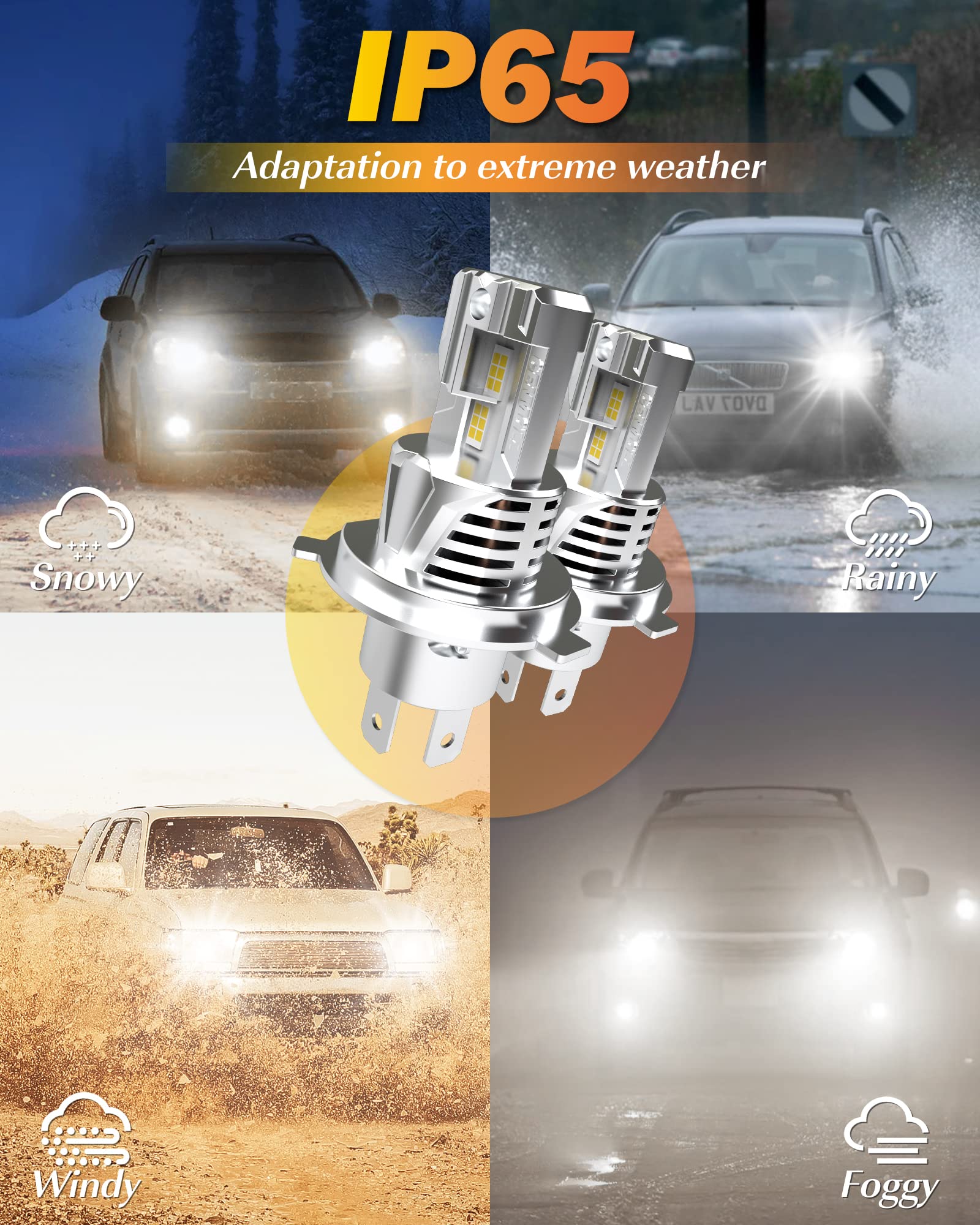 Lampadine H4 Led Auto, 120W 24000LM 6000K Bianco Freddo 600% Luminosità Canbus Senza Errori All-in-One Design Kit di Conversione di Sostituzione Alogena Xenon, Confezione da 2