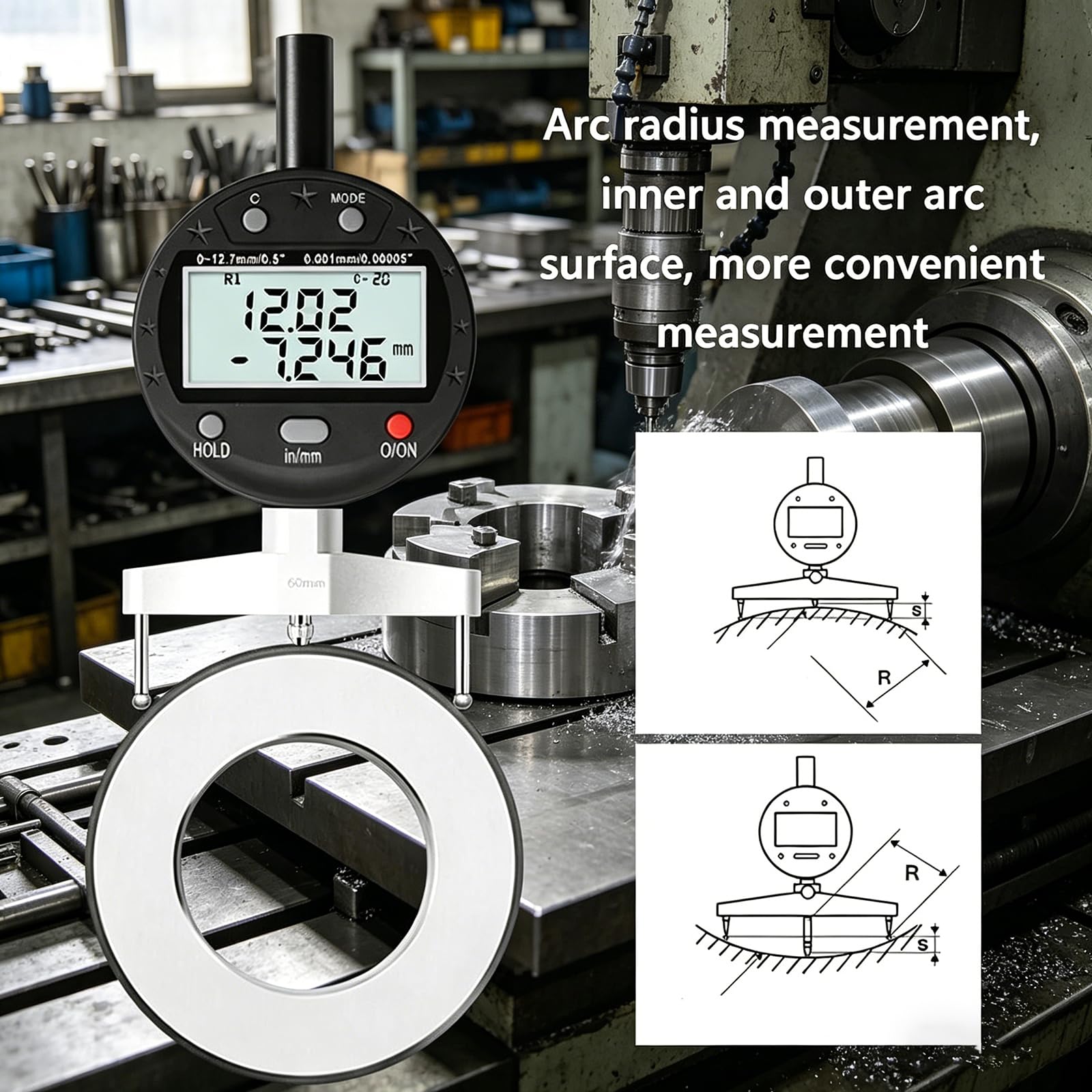 MObyat Calibro per Raggi Ad Alta Precisione, Calibro Digitale Multifunzione con 5 Griffe di Misurazione 10mm/20mm/30mm/60mm/100mm, Raggio: 5-700mm, Campo di Prova: 0-12,7mm, per Marmo