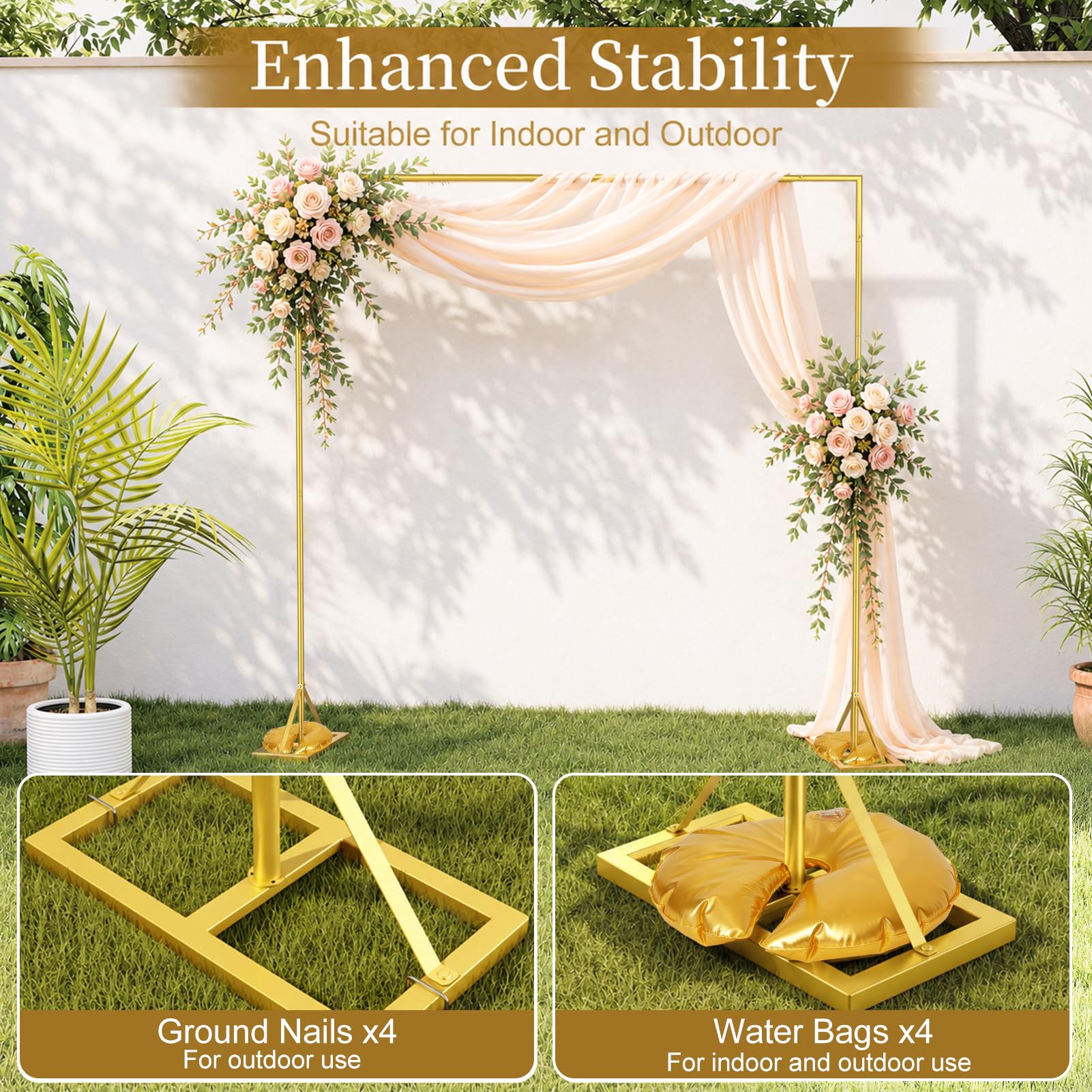 EMART Hochzeitsbogen Hintergrund Ständer 2,4x2,4m Eckig Ballonbogen Gold | Hochzeitsbogen Gestell, Metall Traubogen Hochzeit, Ballonbogen, Hochzeit, Geburtstags, Partys