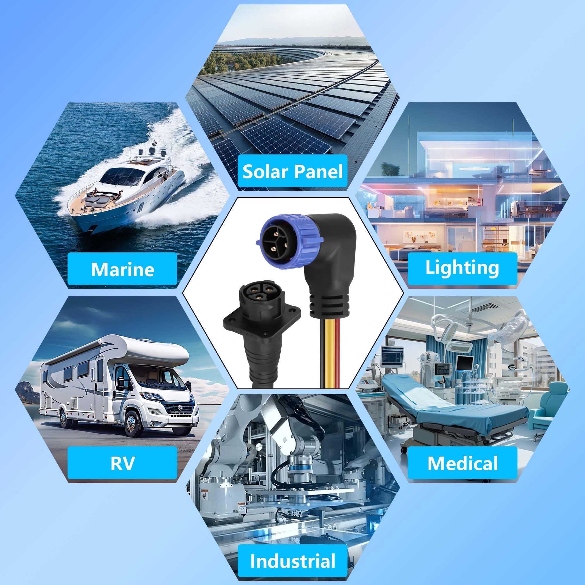 CERRXIAN Ensemble de prise de moteur à la traîne - Connecteur d'alimentation CC étanche pour bateau à la traîne - 90 degrés - 3 broches - 8 AWG 50 A - Connecteur de moteur à la traîne mâle et femelle