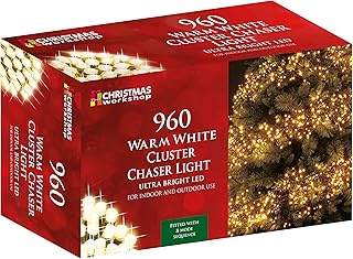 The Christmas Workshop 71820 960 Warm White LED Chaser Cluster Christmas Lights / Indoor and Outdoor Fairy Lights / 13.9 Metres Long / 8 Light Modes / Christmas, Weddings, Gardens & More