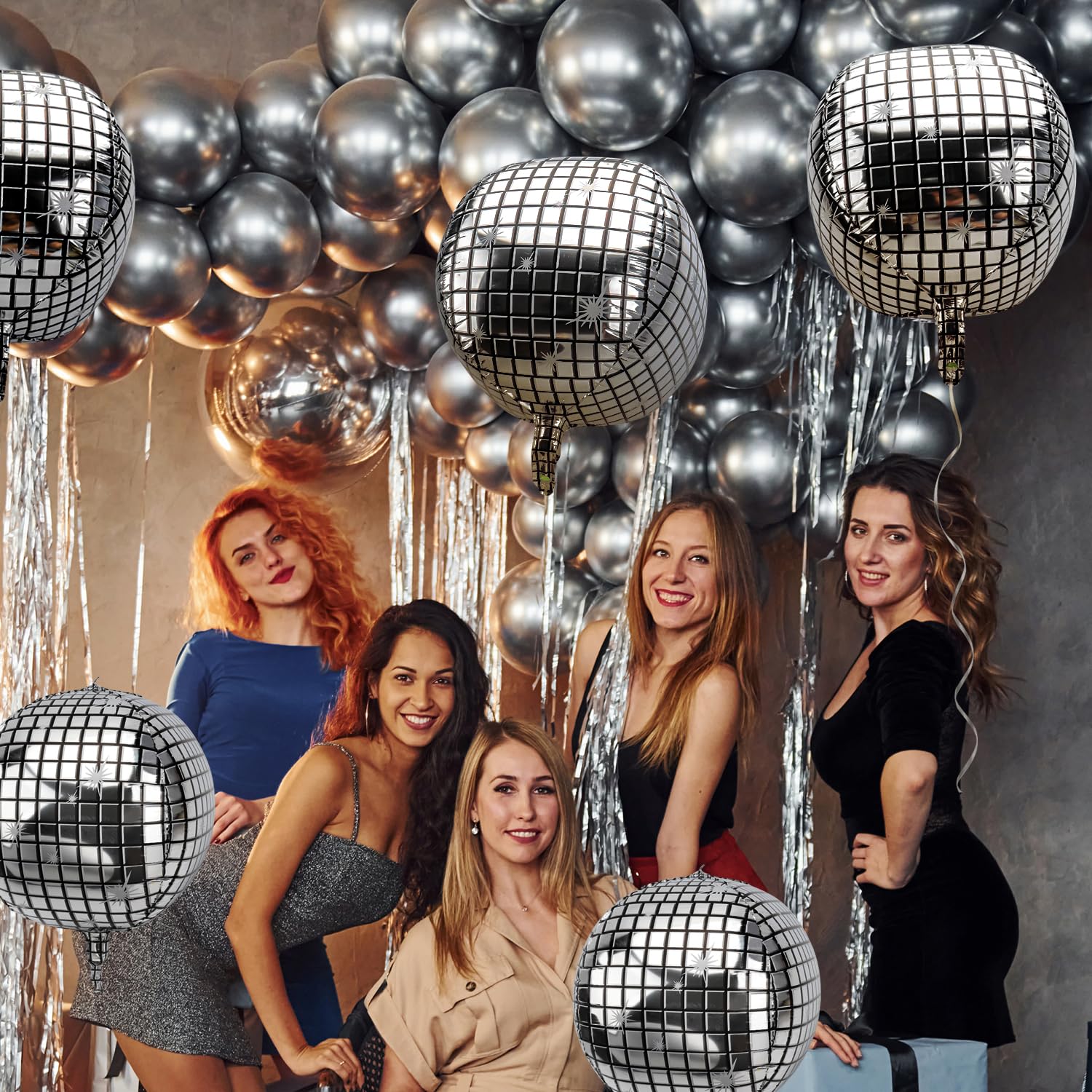Snapklik.com : Big Silver Disco Ball Balloons - Pack Of 8, Disco Party