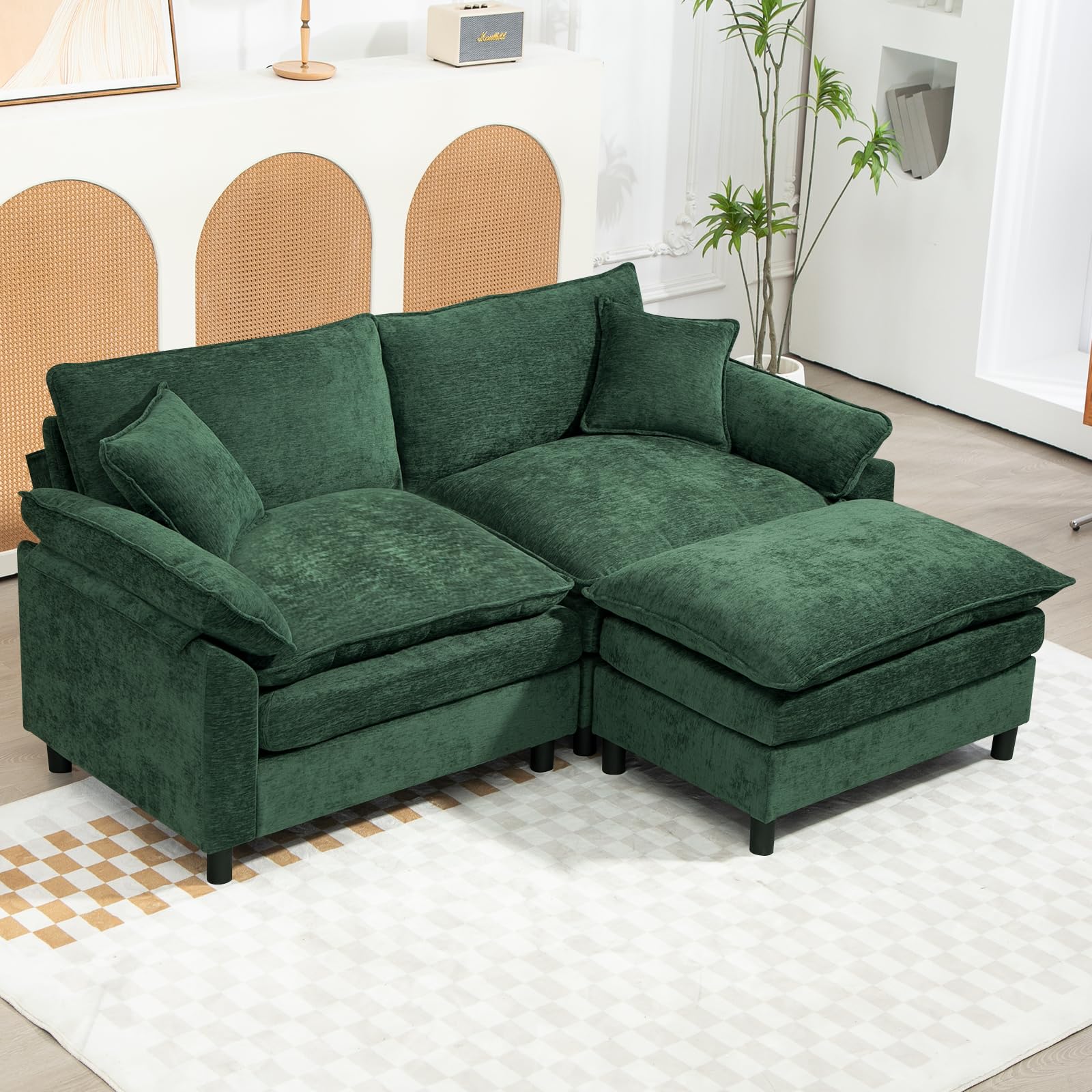 Linyuanwai Oversized Modular Sectional Sofa, 80 Inch L Shaped Cloud Couch Set, 2-Seat Comfy Convertible Sofa with 1 Movable Ottoman, DIY Combination